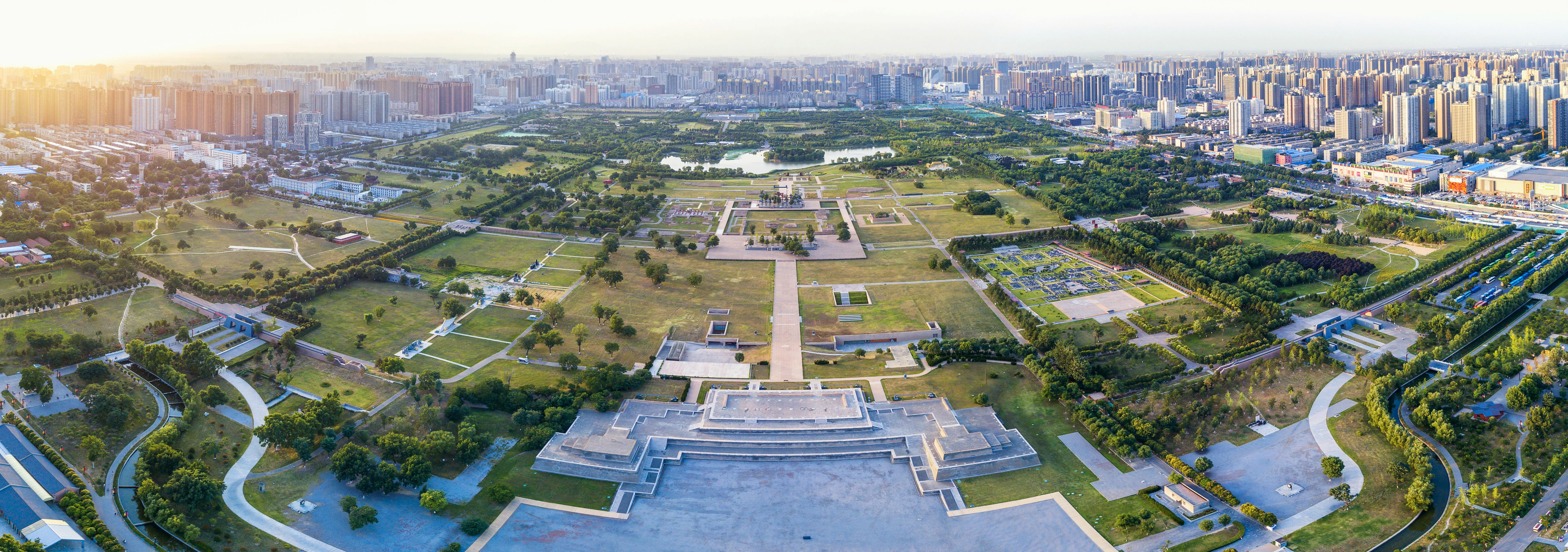 landscape, street, apartment, daming palace, building exterior, tang palace, building, office building exterior, day, heritage park, aerial view, sunlight, HD Wallpaper