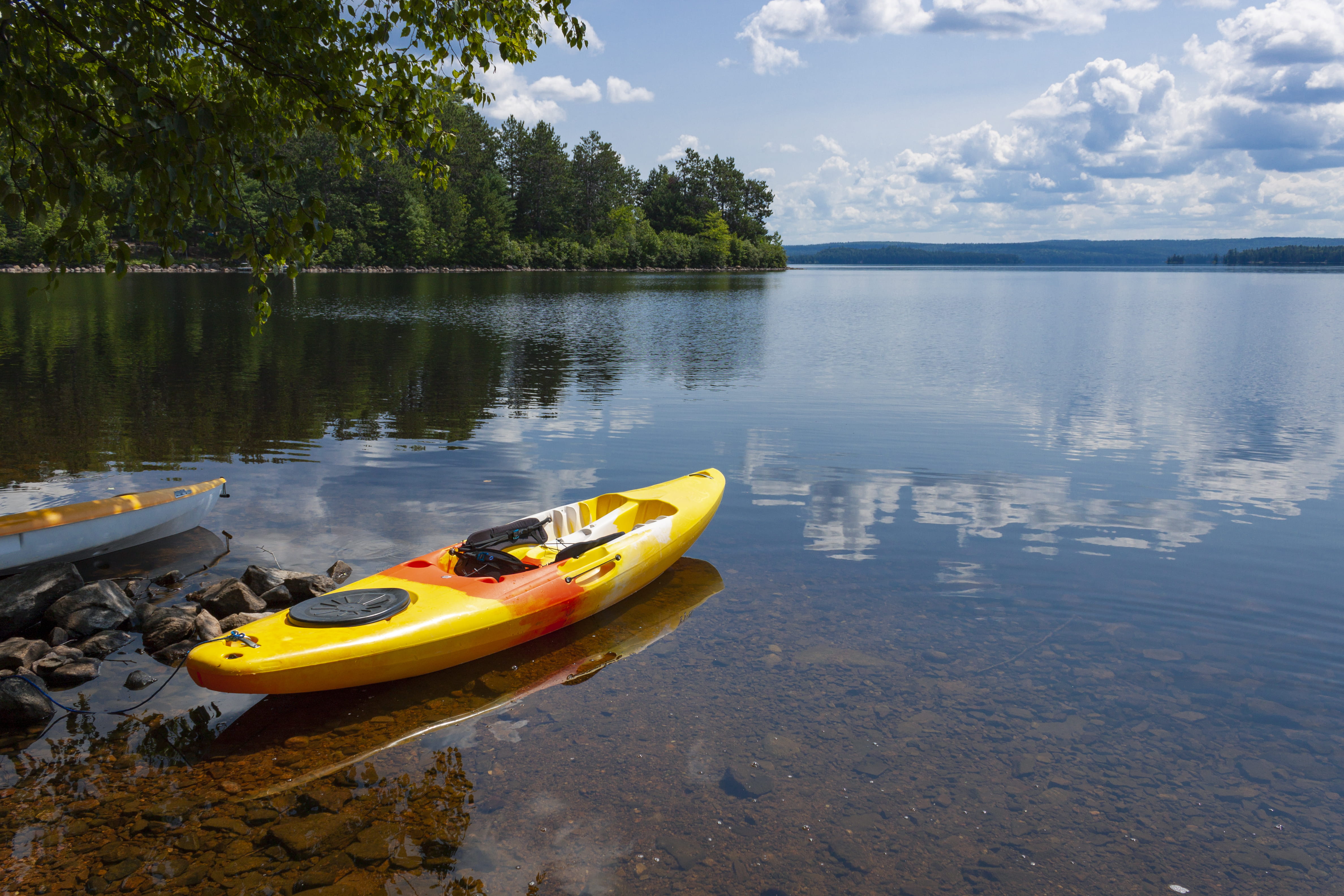 tranquility, mode of transportation, nature, boat, camping, lake, scenics - nature, tree, outdoors, cloud - sky, kayak, beauty in nature, cedar lake, nautical vessel, HD Wallpaper