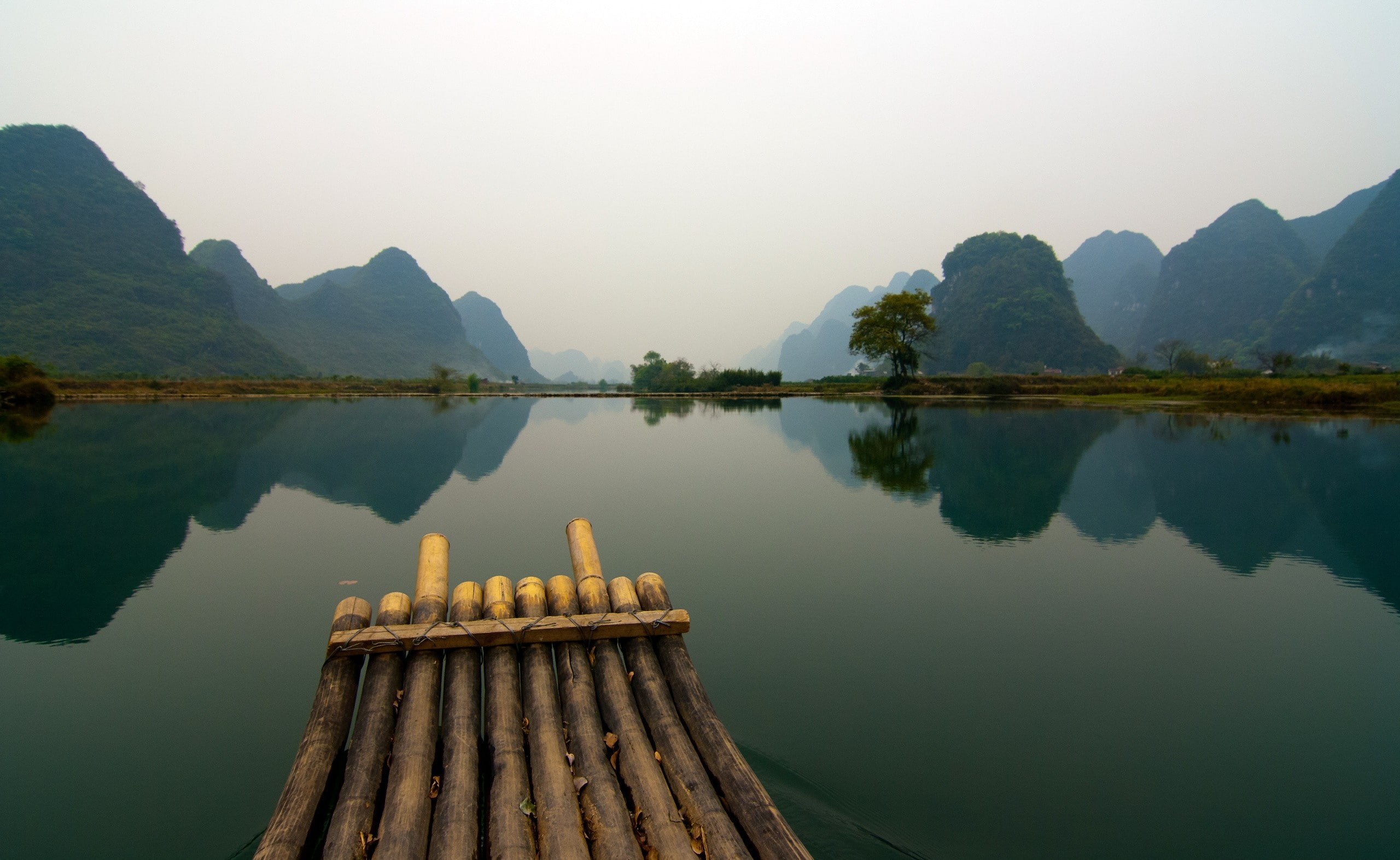 beauty in nature, clear sky, reflection, sky, no people, tranquility, Nature, mountain range, Bamboo, 2K, brown, non-urban scene, Lakes, tranquil scene, HD Wallpaper