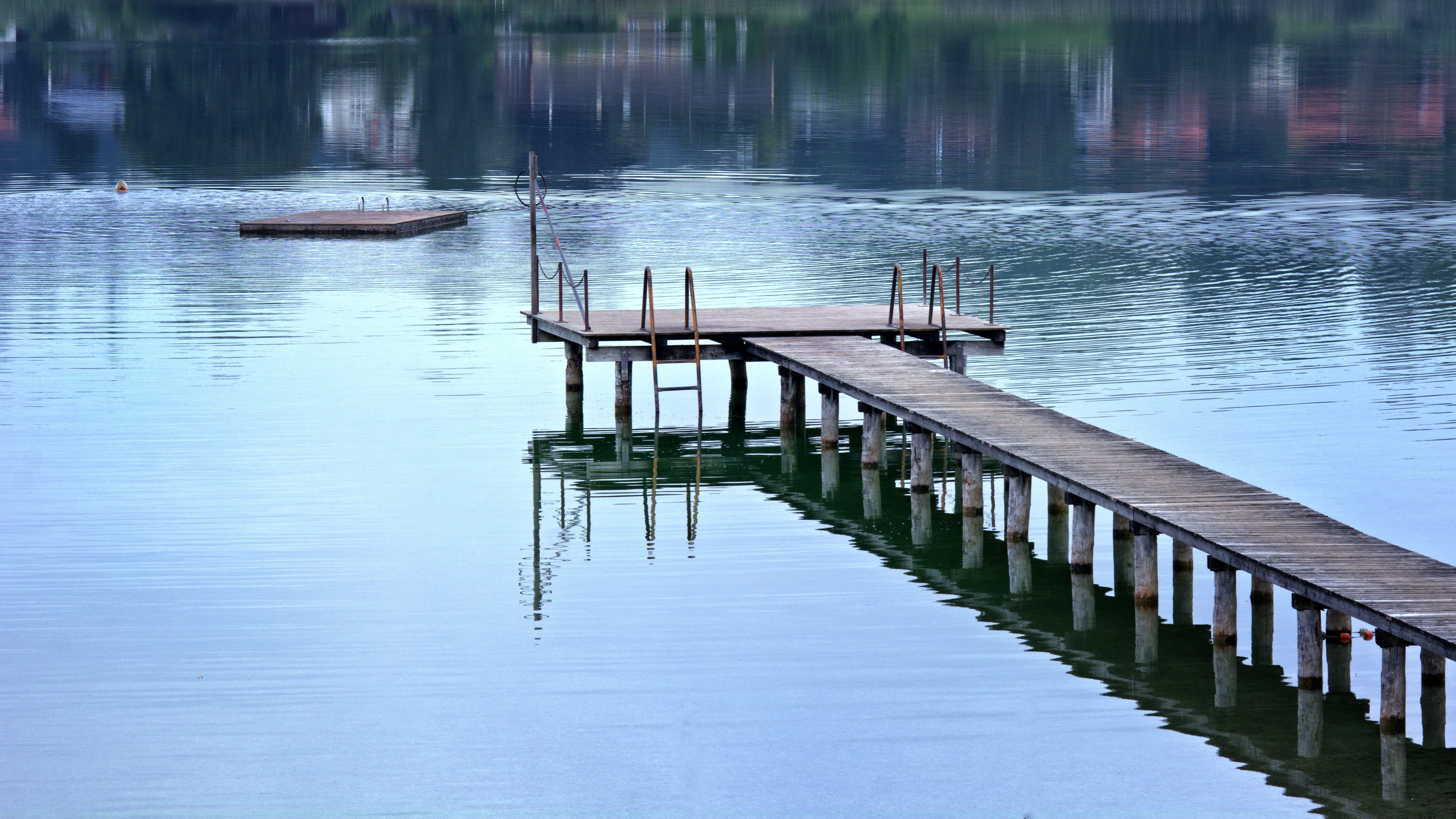 romantic, walkway, beauty in nature, reflection, wooden, landscape, no people, built structure, jetty, day, dawn, 5K, scenics - nature, raft, reflections, HD Wallpaper