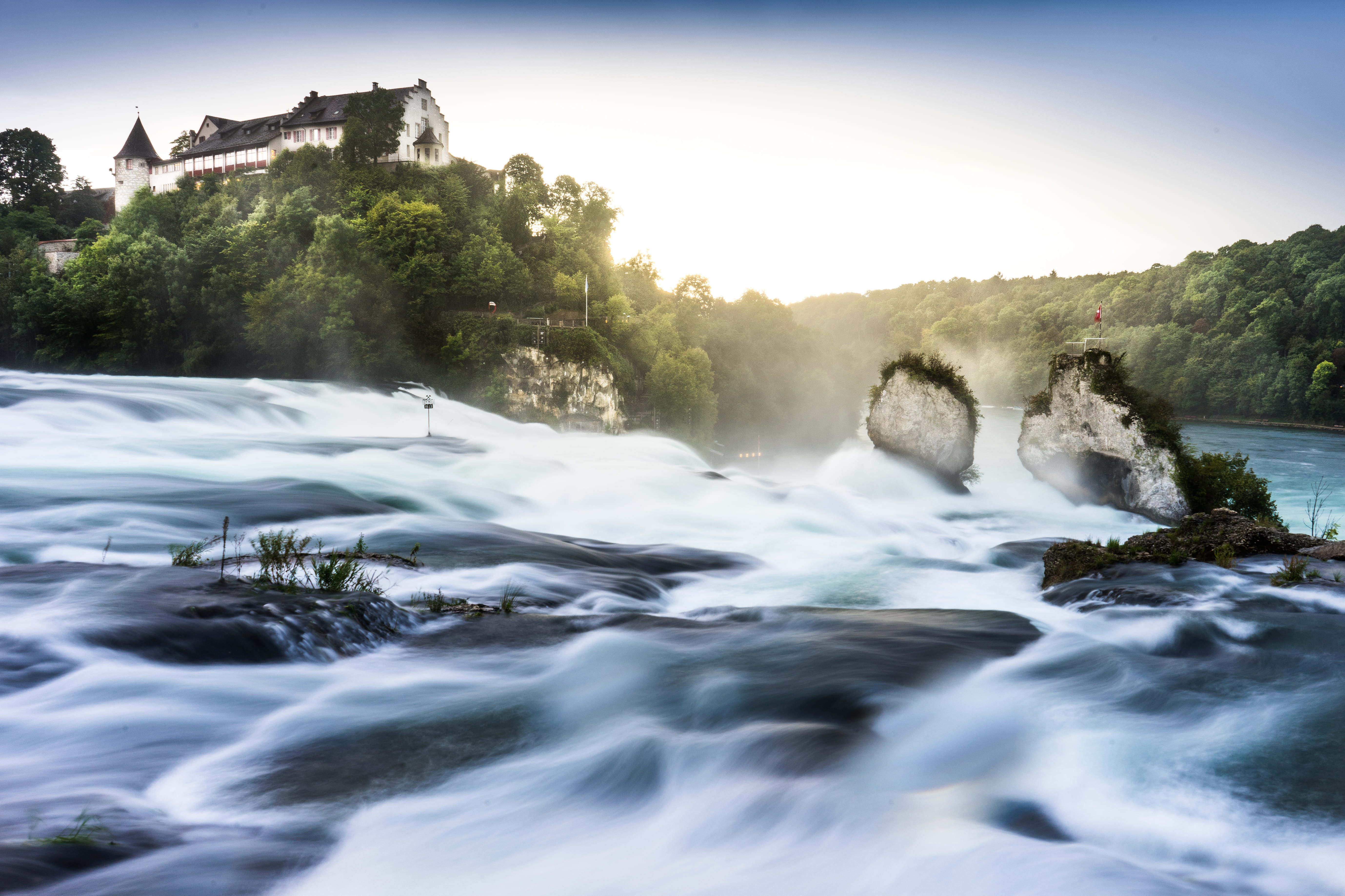 power in nature, forest, rhine falls, trees, flowing, 5K, river, rhein, tree, sport, water, neuhausen am rheinfall, long, switzerland, waterfront, journey, HD Wallpaper