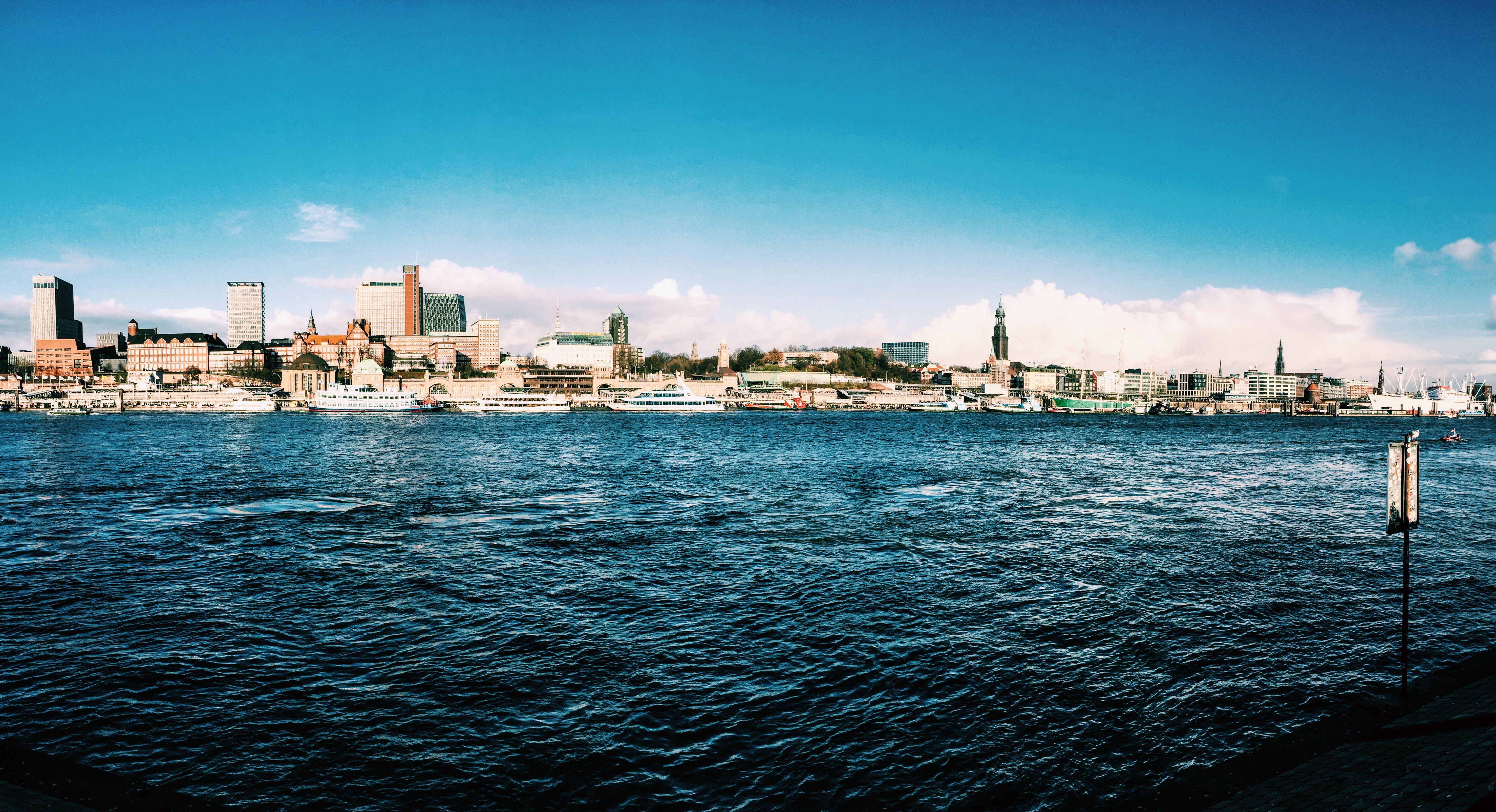 building exterior, sea, deutschland, water, architecture, nautical vessel, river, outdoors, nature, skyline, day, urban skyline, elbe, fluss, sky, building, HD Wallpaper