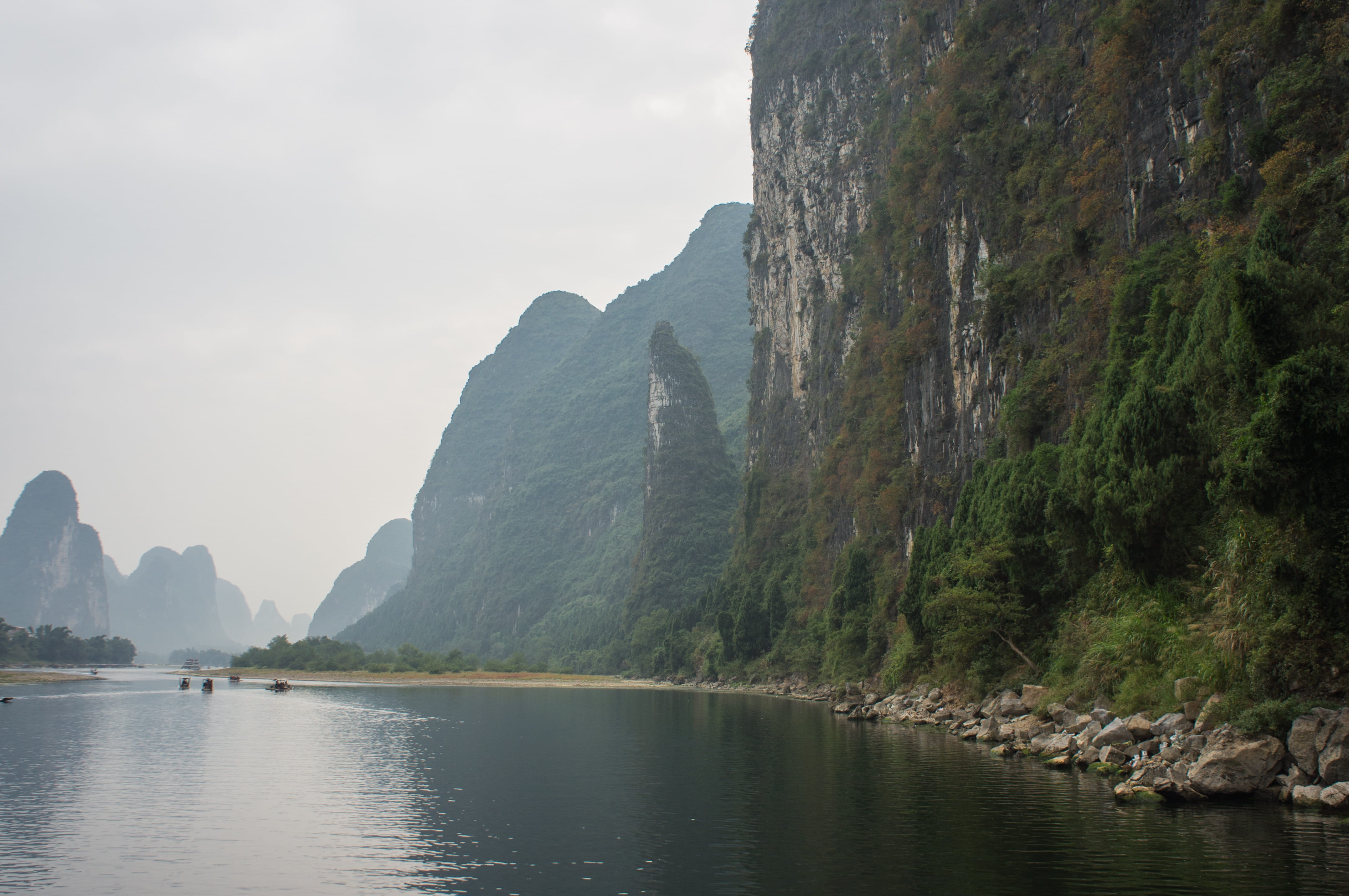 4K, scenics - nature, solid, non-urban scene, lake, sky, scenics, China, mountain range, tranquility, giulin, formation, nature, Li River, water, rock formation, HD Wallpaper