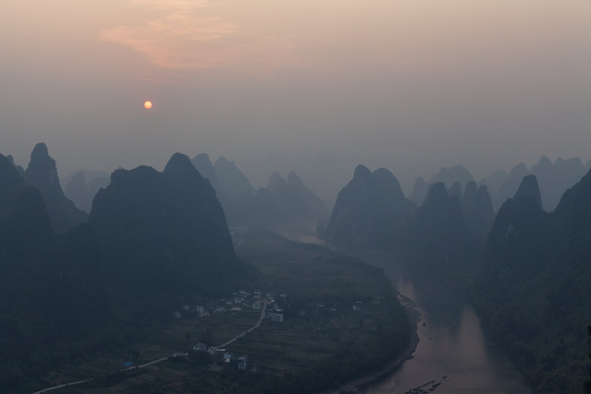 Twilight, Photography, River, Sunset, Yangshuo, Landscape, Mountain, Guanxi Zhuang, China, 1080P, HD Wallpaper