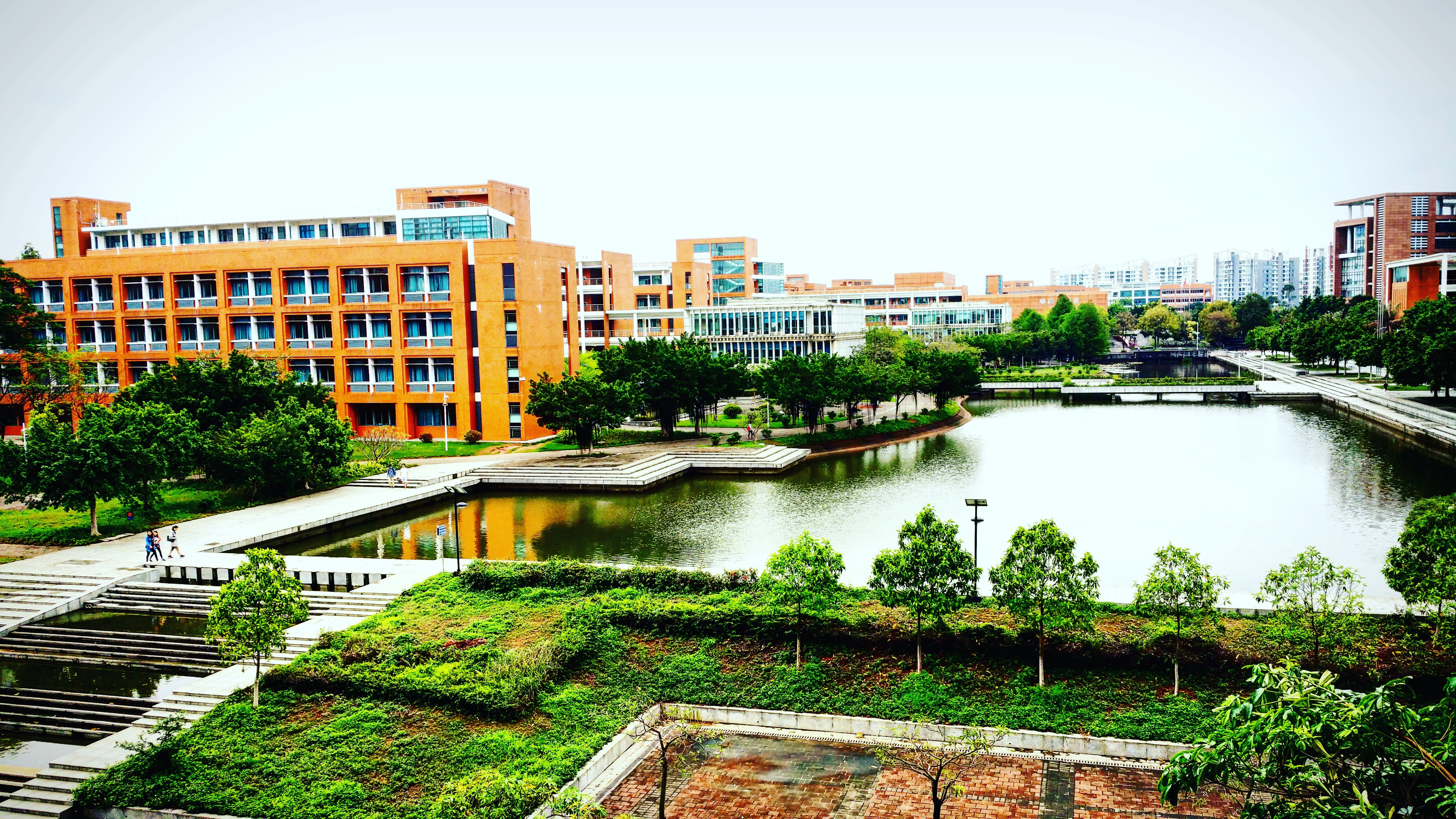 no people, built structure, outdoors, south china university of technology, guangzhou, 5K, university, tree, river, city, apartment, plant, building, transportation, HD Wallpaper