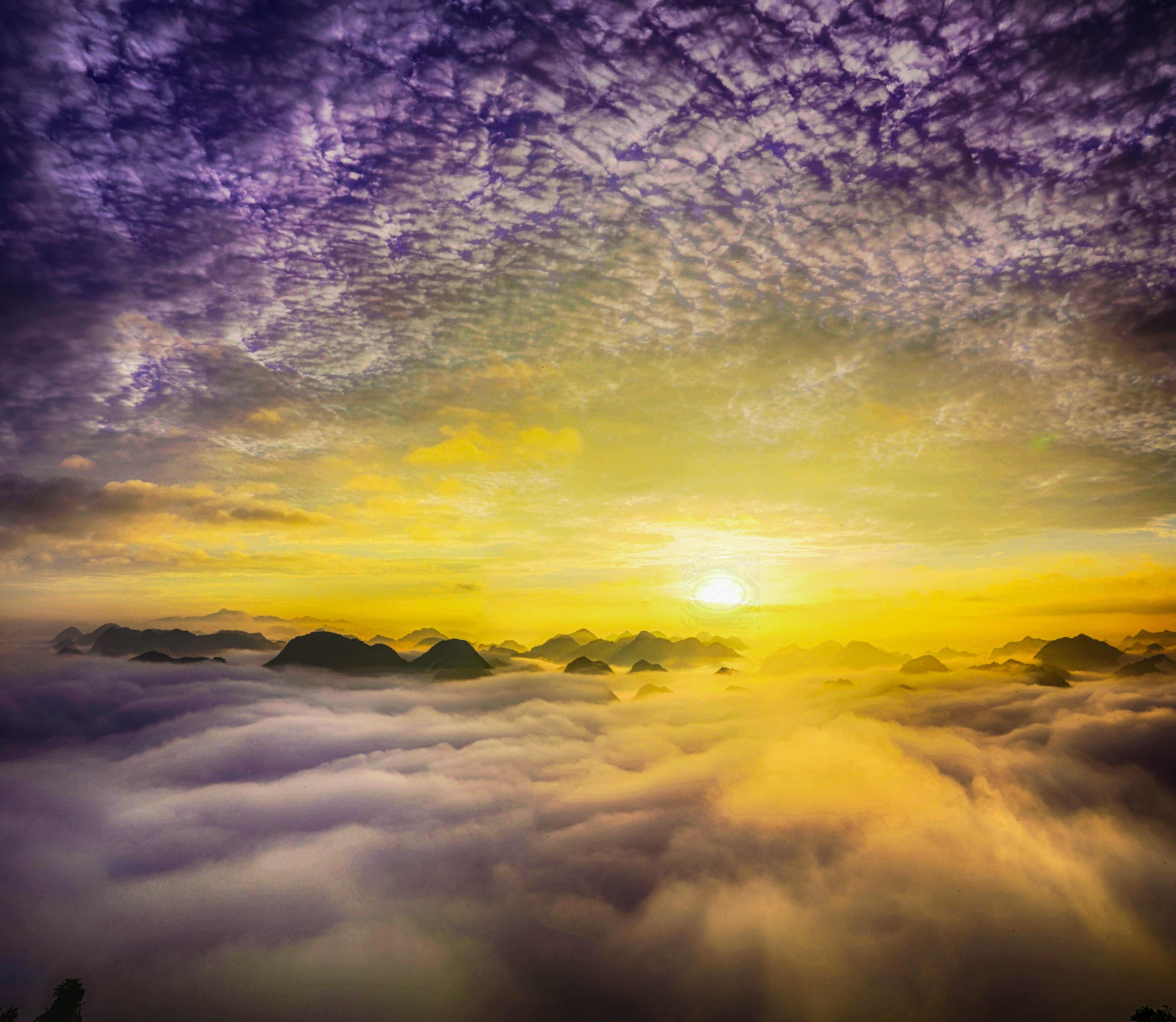 bac son, sunset, vietnam, dramatic sky, wind, tranquility, orange color, clouds, idyllic, girl viet nam, silk, multi colored, yellow, awe, mountain, majestic, HD Wallpaper