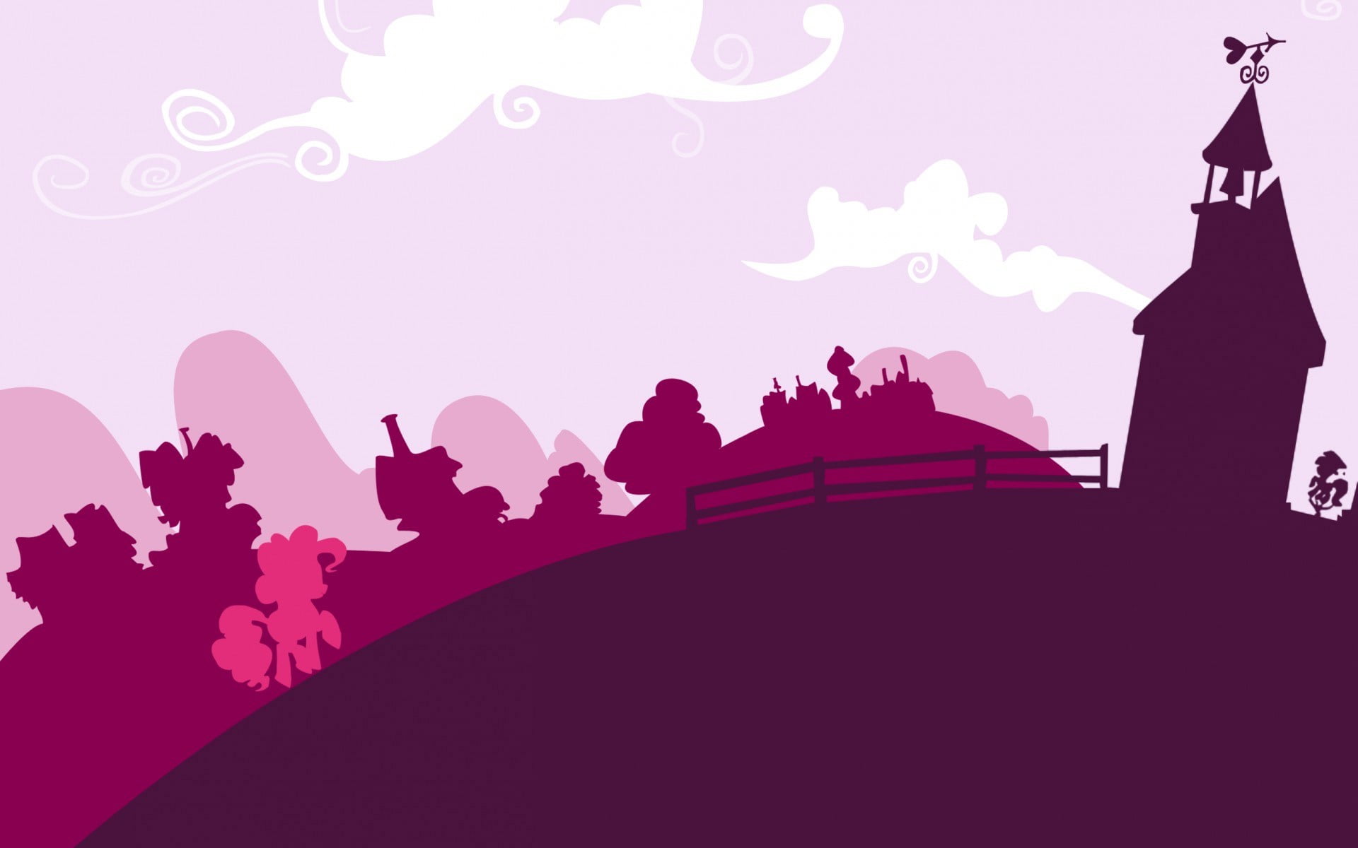 outdoors, pink, crowd, Cartoons, white color, copy space, pony, celebration, purple, art, Art And Creative, sky, event, silhouette, men, architecture, group of people, HD Wallpaper