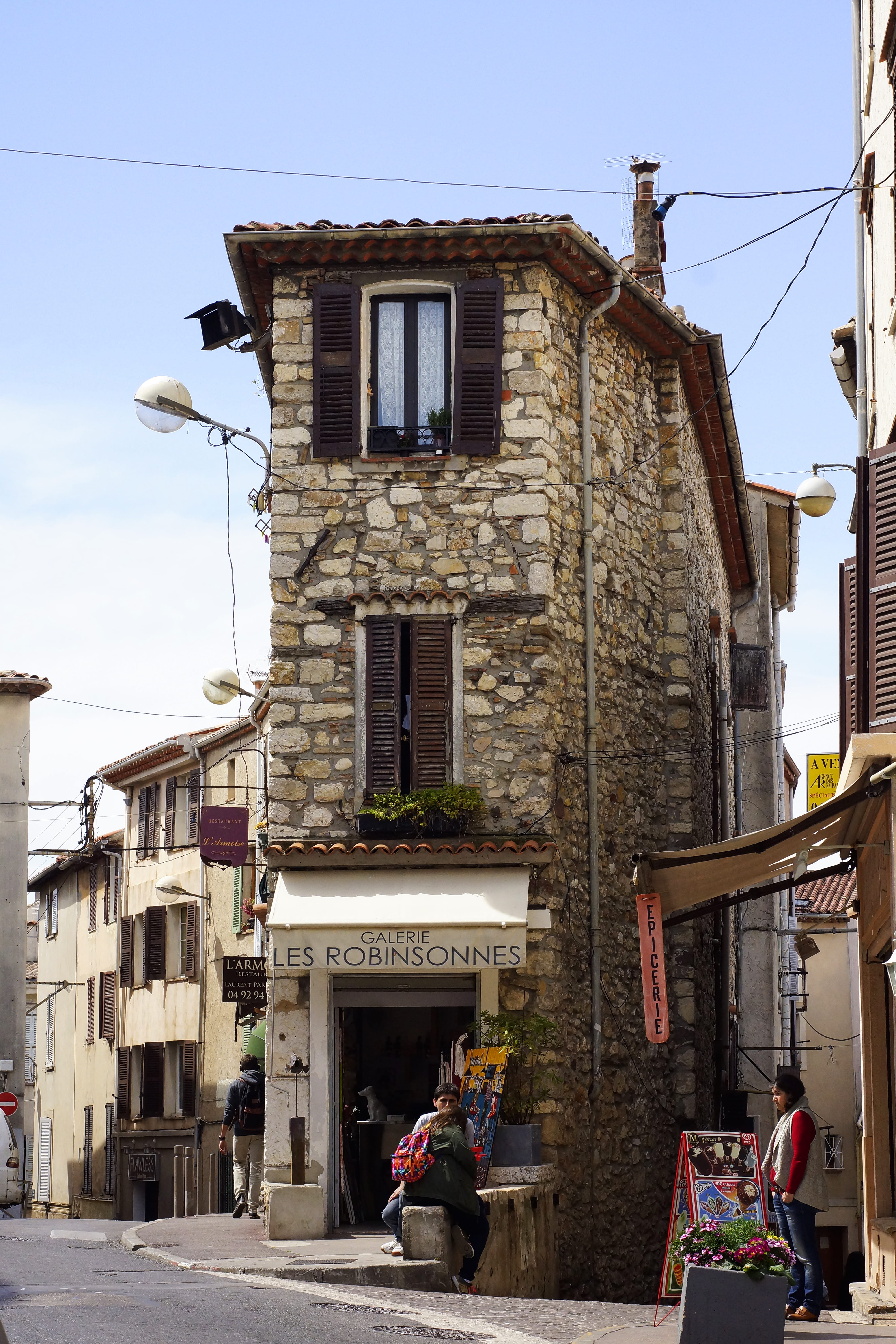 men, old town, street, built structure, cable, shutters, architecture, france, sunlight, italian style, day, little house, window, old europe, house, building, Phone HD Wallpaper