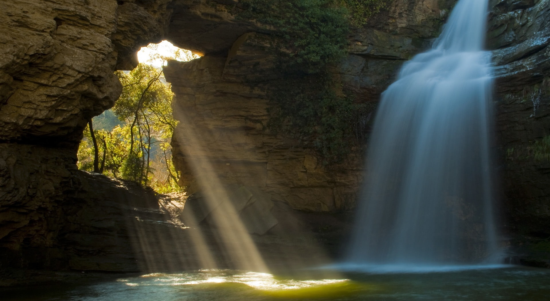 beauty in nature, solid, day, flowing, water, Limestone, eroded, foradada, Europe, Spain, motion, geology, streaming, trees, non-urban scene, long exposure, HD Wallpaper