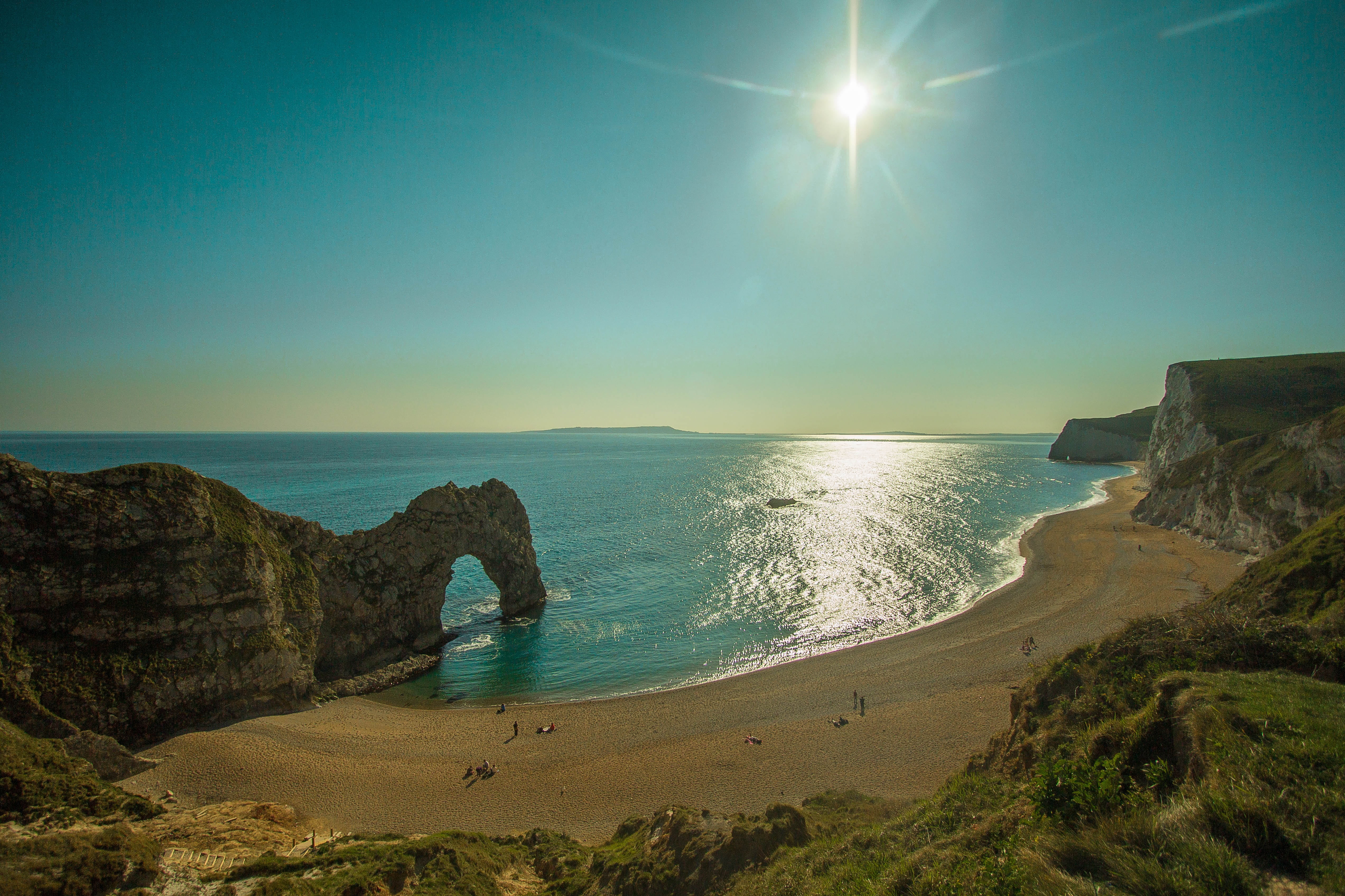 landscape, no people, sea, horizon, water, moonlight, beach, outdoors, sand, reef, beauty in nature, nature, tranquility, rock - object, 4K, durdle door, HD Wallpaper
