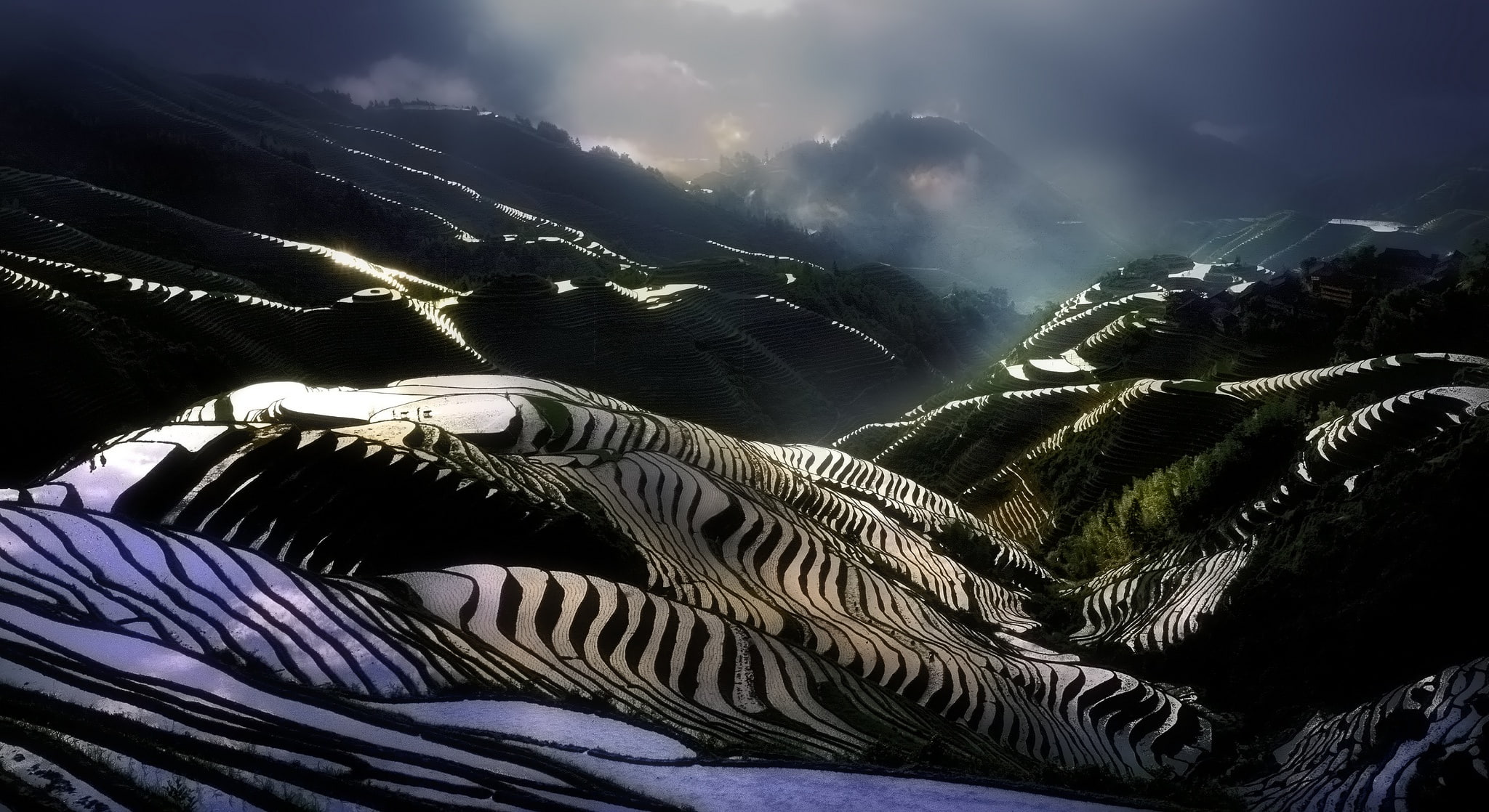 mountain, terrace, no people, agriculture, tranquility, landscape, travel, scenics - nature, terraced field, non-urban scene, land, winter, mountain range, HD Wallpaper