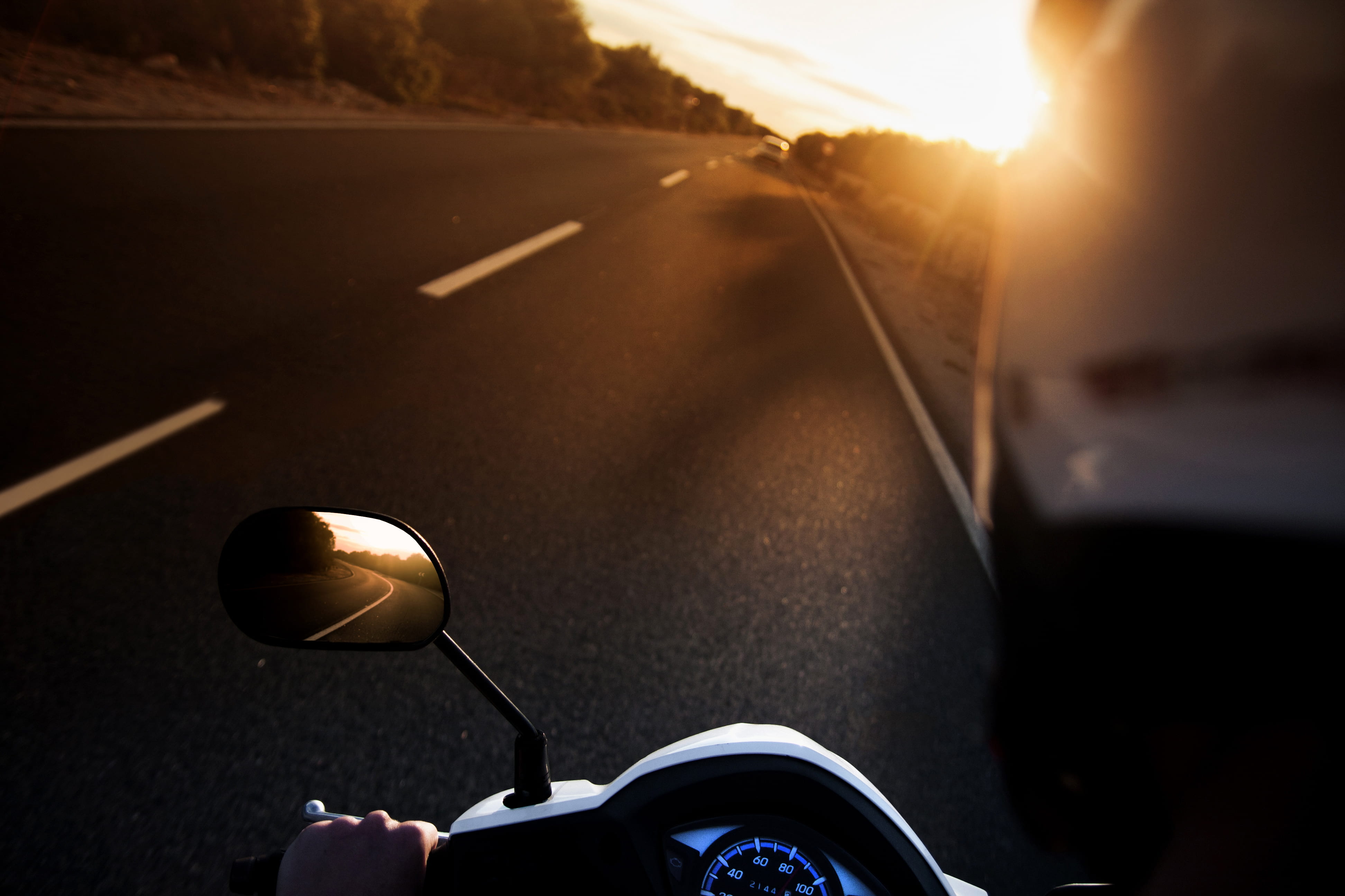 transportation, motion, asphalt, nature, highway, adult, ride, sport, blur, sunlight, road trip, sunset, transportation system, motor, street, dusk, 4K, HD Wallpaper