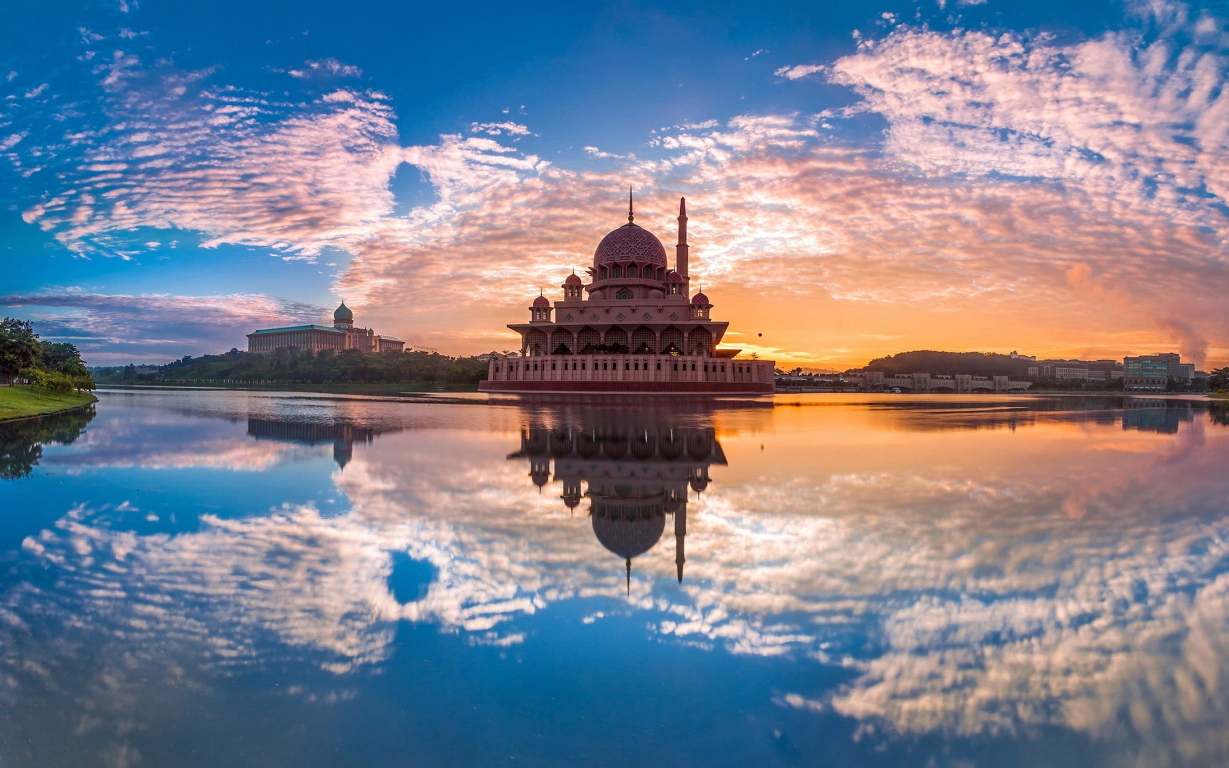 1080P, sky, architecture, reflection, clouds, Malaysia, HD Wallpaper