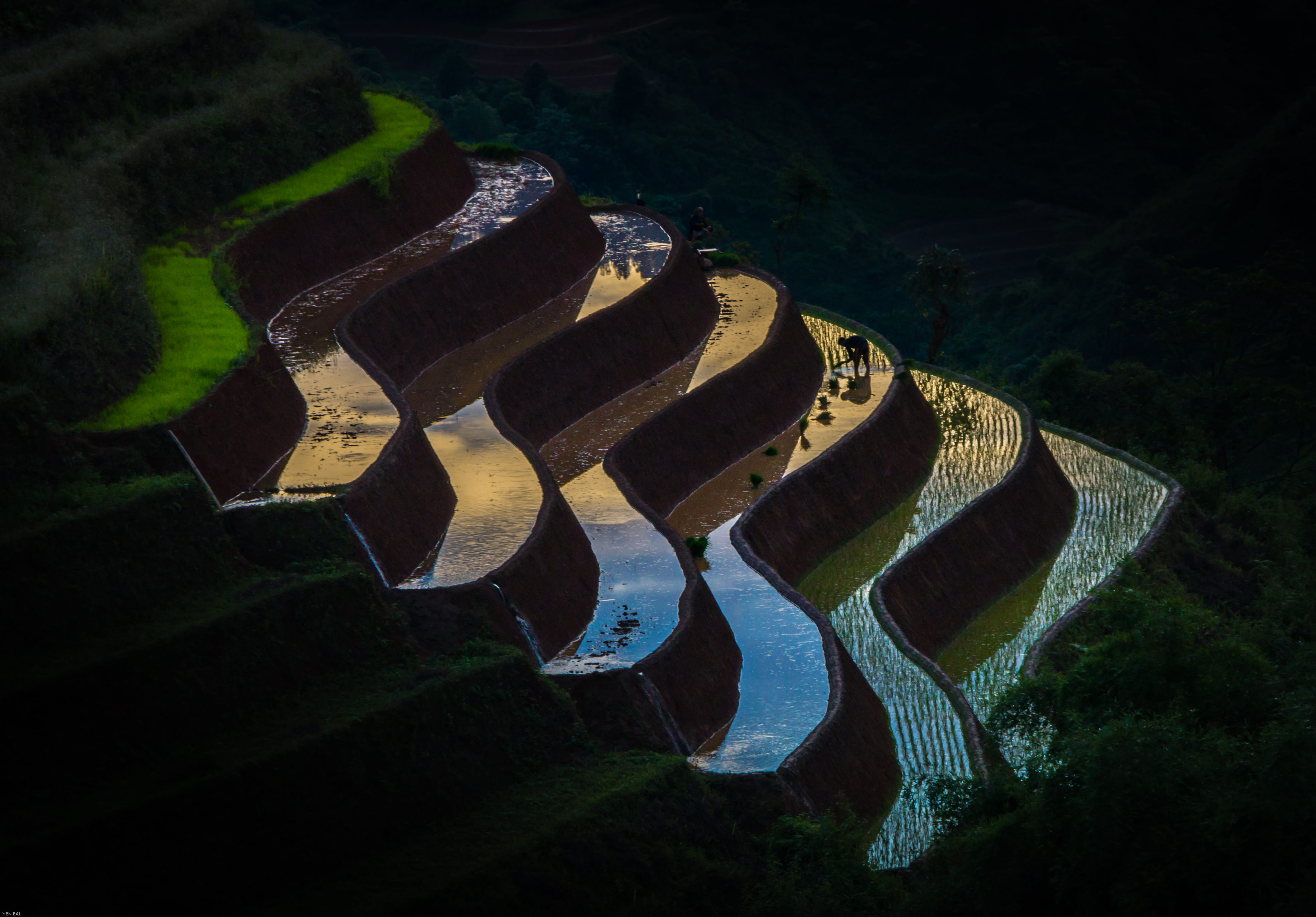 nature, built structure, aerial view, no people, night, philippines, rice, 4K, banaue, water, sunset, metal, architecture, non-urban scene, bac, high angle view, HD Wallpaper