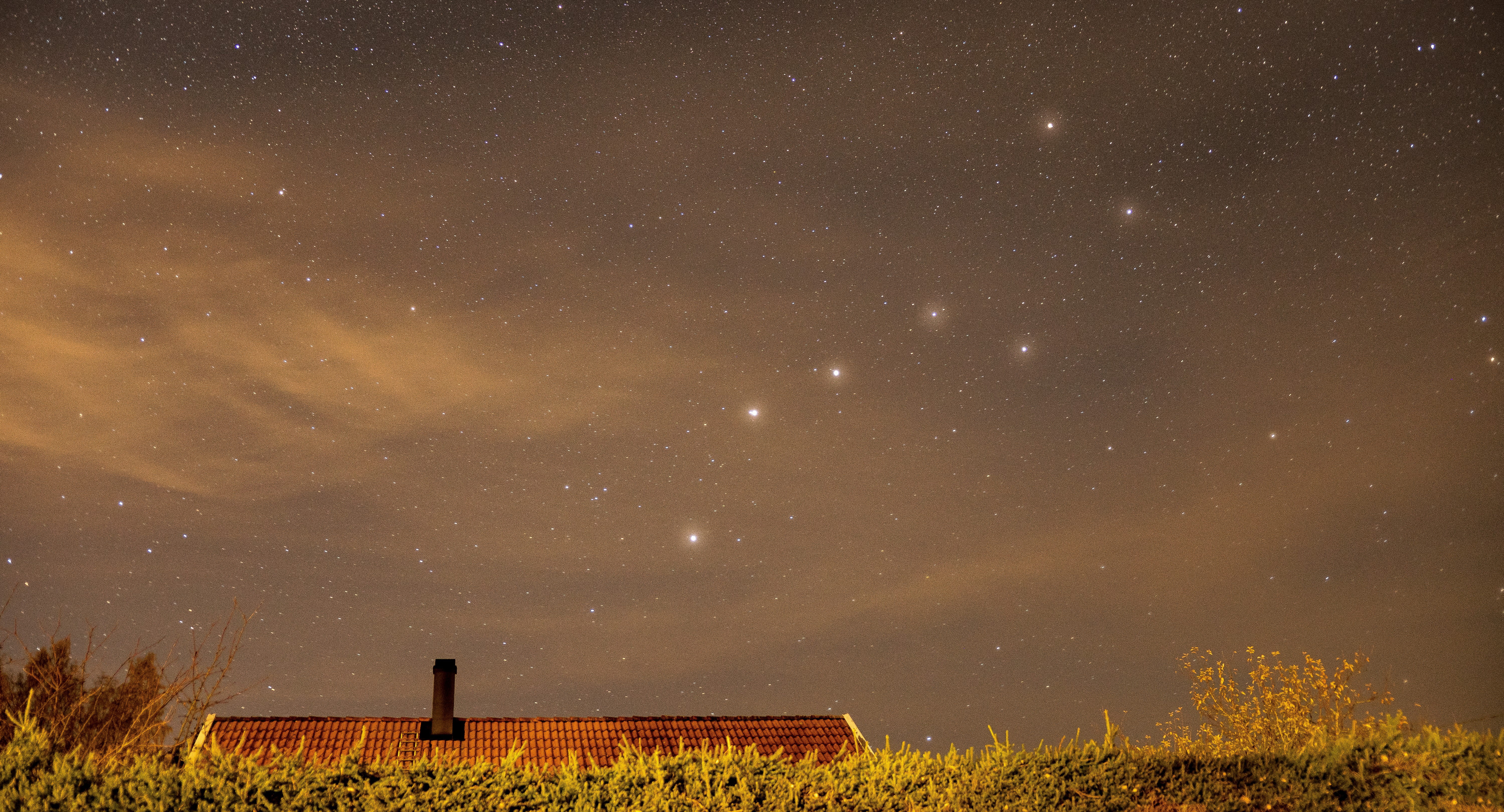 starry, scenics - nature, house, field, land, star - space, ursa minor, big dipper, red, plant, environment, night, cloud - sky, daytime, nature, landscape, HD Wallpaper
