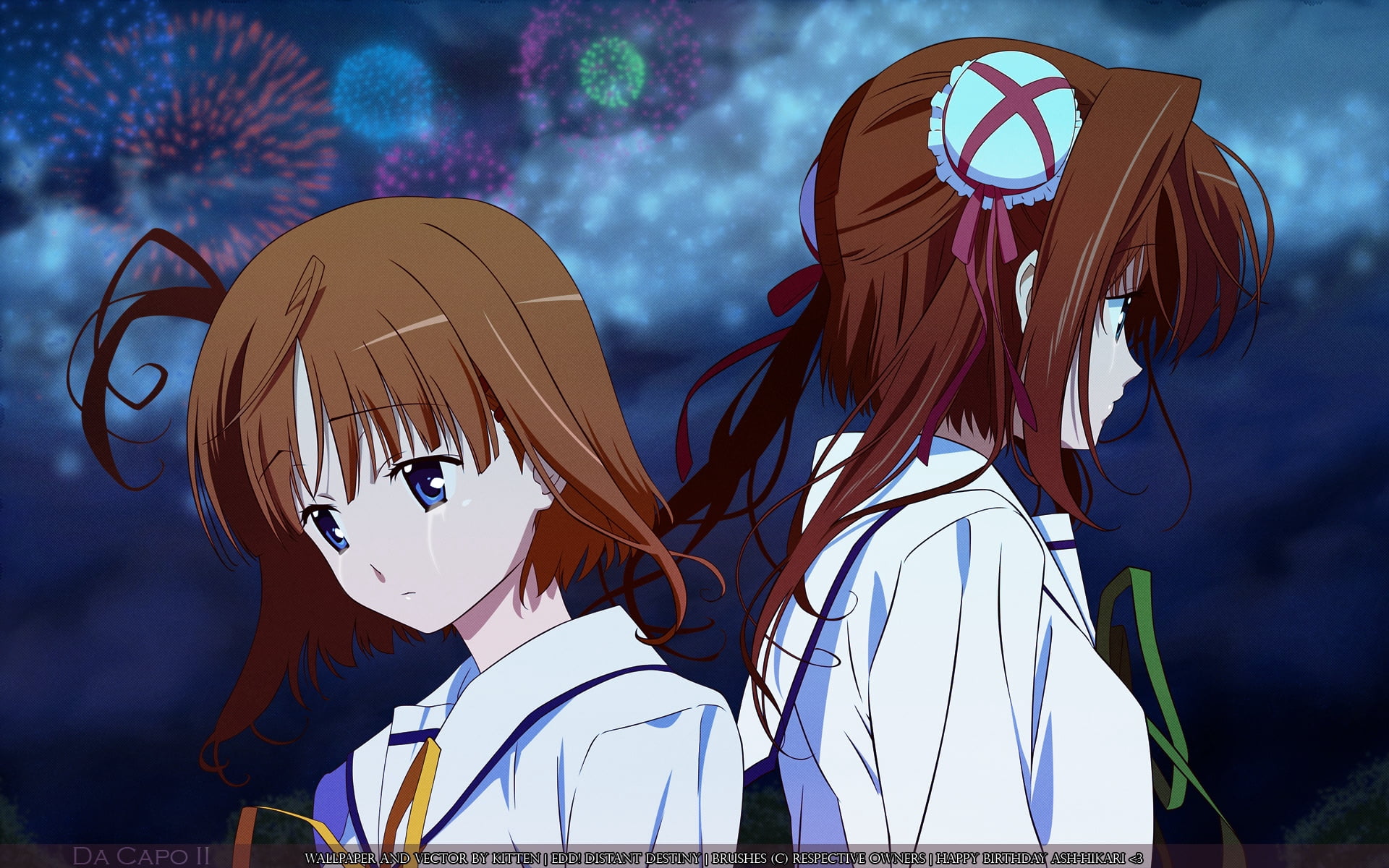 characters, creativity, girls, nature, brunettes, human representation, blue, da capo ii, representation, brown, female, outdoors, day, environment, 1080P, HD Wallpaper