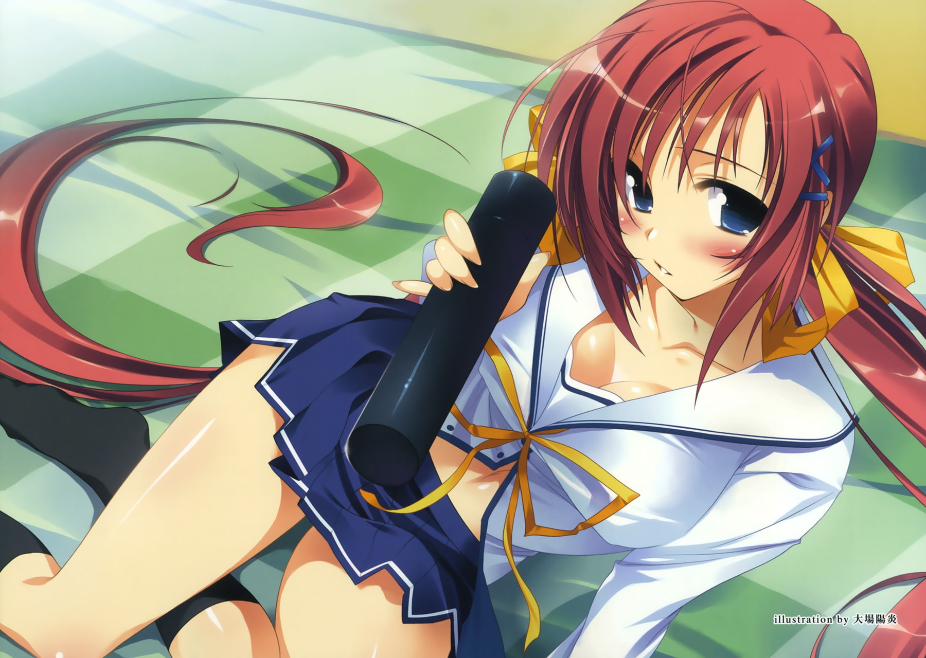 blue, da capo, eyes, shirakawa, 720P, red, nanaka, long, ooba, cleavage, capo, kagerou, hair, seifuku, HD Wallpaper