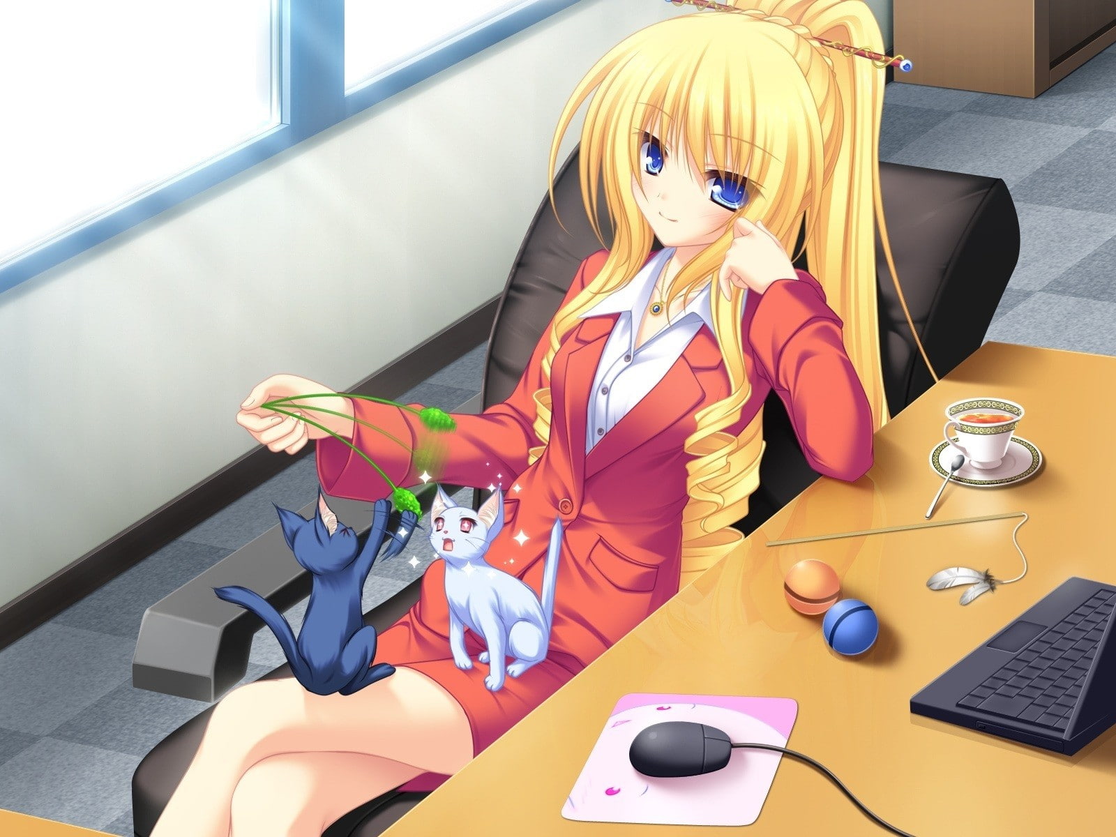 cat, Neko Koi, 720P, anime, Koshimizu Rei, anime girls, visual novel, HD Wallpaper