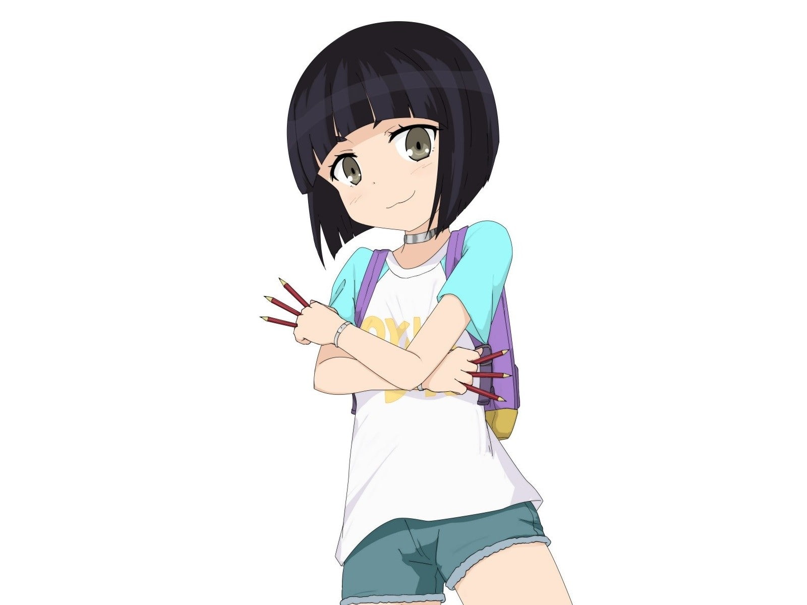 teenager, white background, cut out, anime girls, looking at camera, one person, holding, three quarter length, innocence, copy space, portrait, gesturing, HD Wallpaper