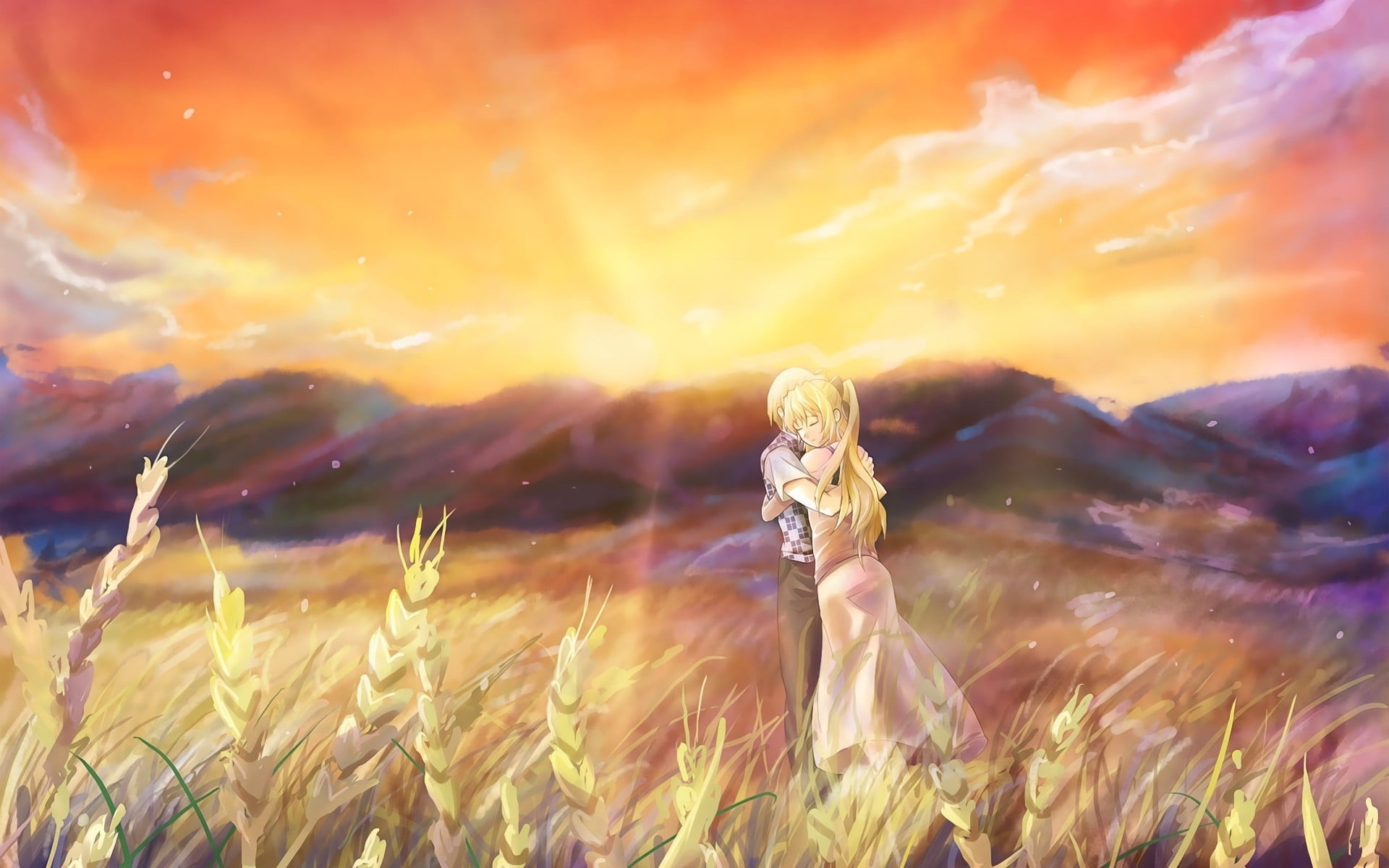 Lilly Satou, plant, nature, scenics - nature, Hisao Nakai, sky, leisure activity, one person, grass, environment, cloud - sky, three quarter length, Katawa Shoujo, HD Wallpaper