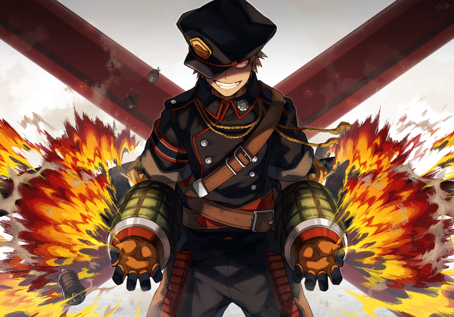 red, katsuki, hero, blonde, gloves, (ykb), hat, yukibi, fire, eyes, uniform, signed, hair, konachan, all, academia, short, boku, male, 253541, com, bakugou, HD Wallpaper