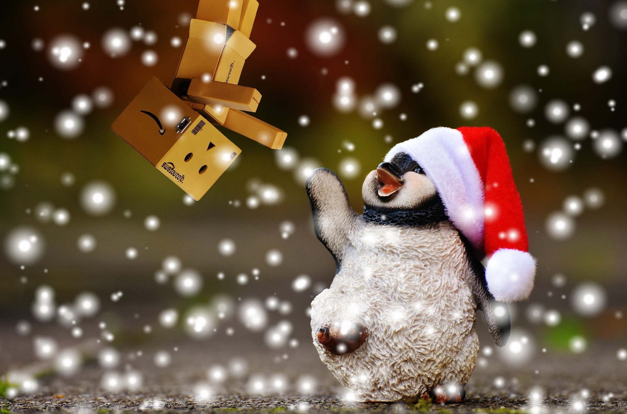 no people, winter, 1080P, indoors, funny, illuminated, Christmas, night, toy, animal, decoration, only women, mammal, snow, celebration, cute, Penguin, HD Wallpaper