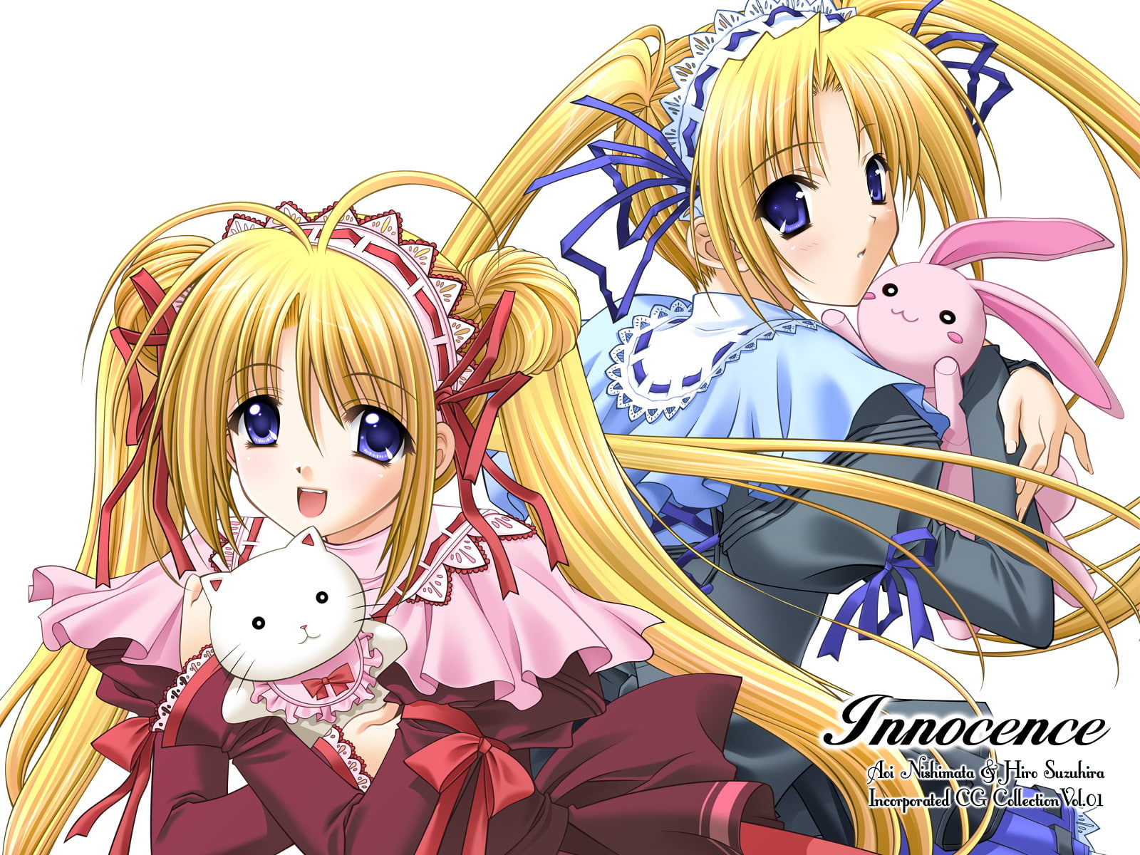 twintails, aoi, hiro, white, 720P, bunny, blonde, long, twins, innocence, suzuhira, blue, headband, hair, ribbons, nishimata, eyes, HD Wallpaper