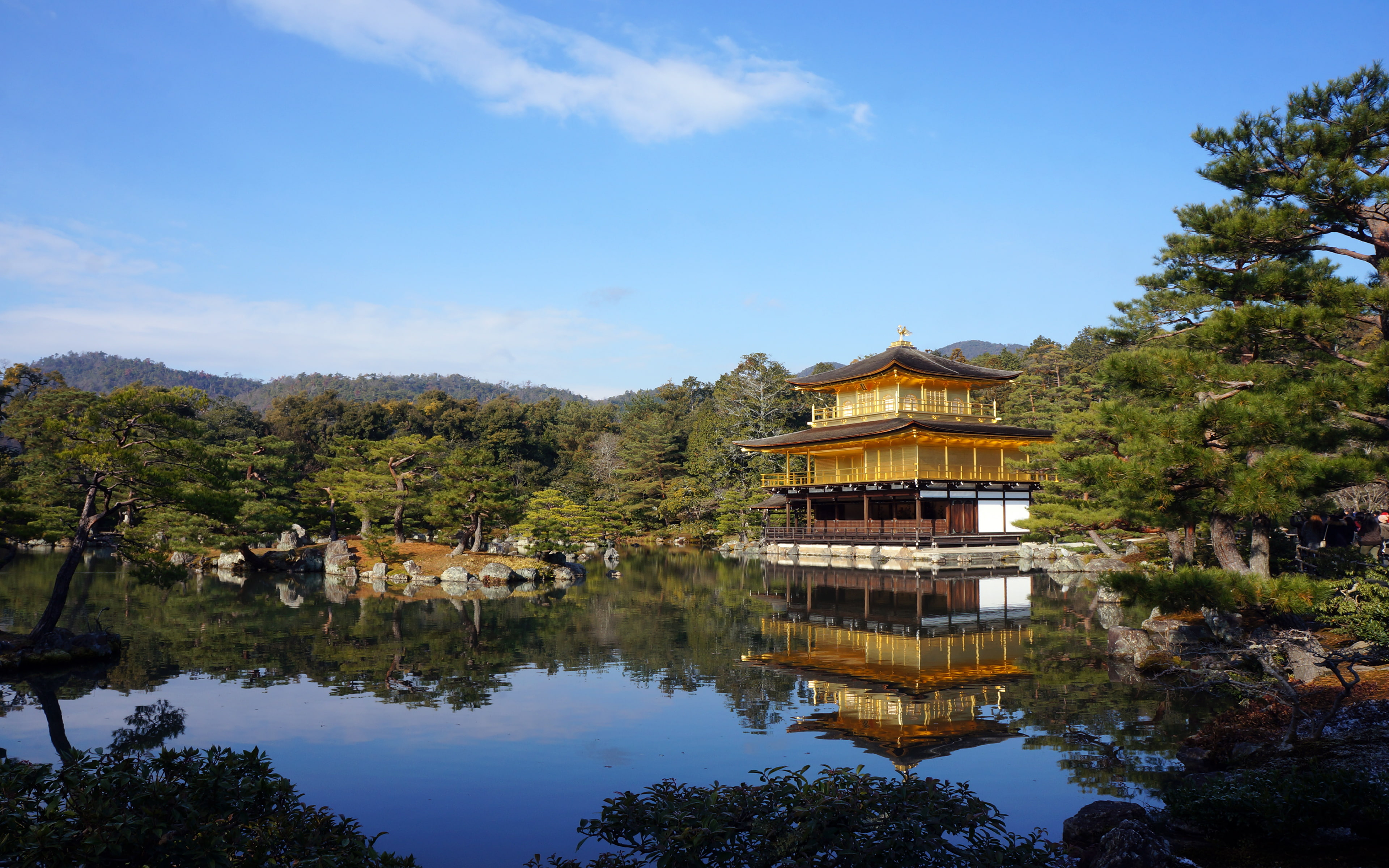 reflection, pavilion, religion, building exterior, templeofthegoldenpavilion, no people, sky, tree, building, waterfront, plant, place of worship, japan, HD Wallpaper