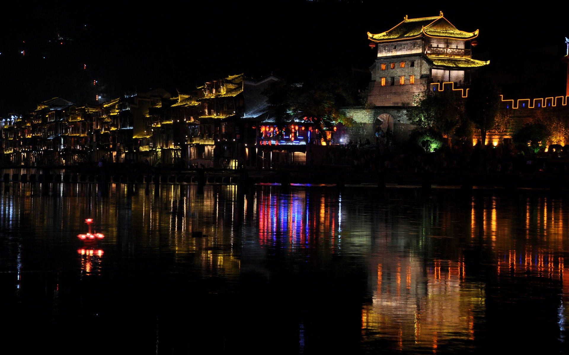 water, old town, travel destinations, architecture, building, lake, nature, outdoors, fenghuang, travel, building exterior, reflection, no people, waterfront, HD Wallpaper