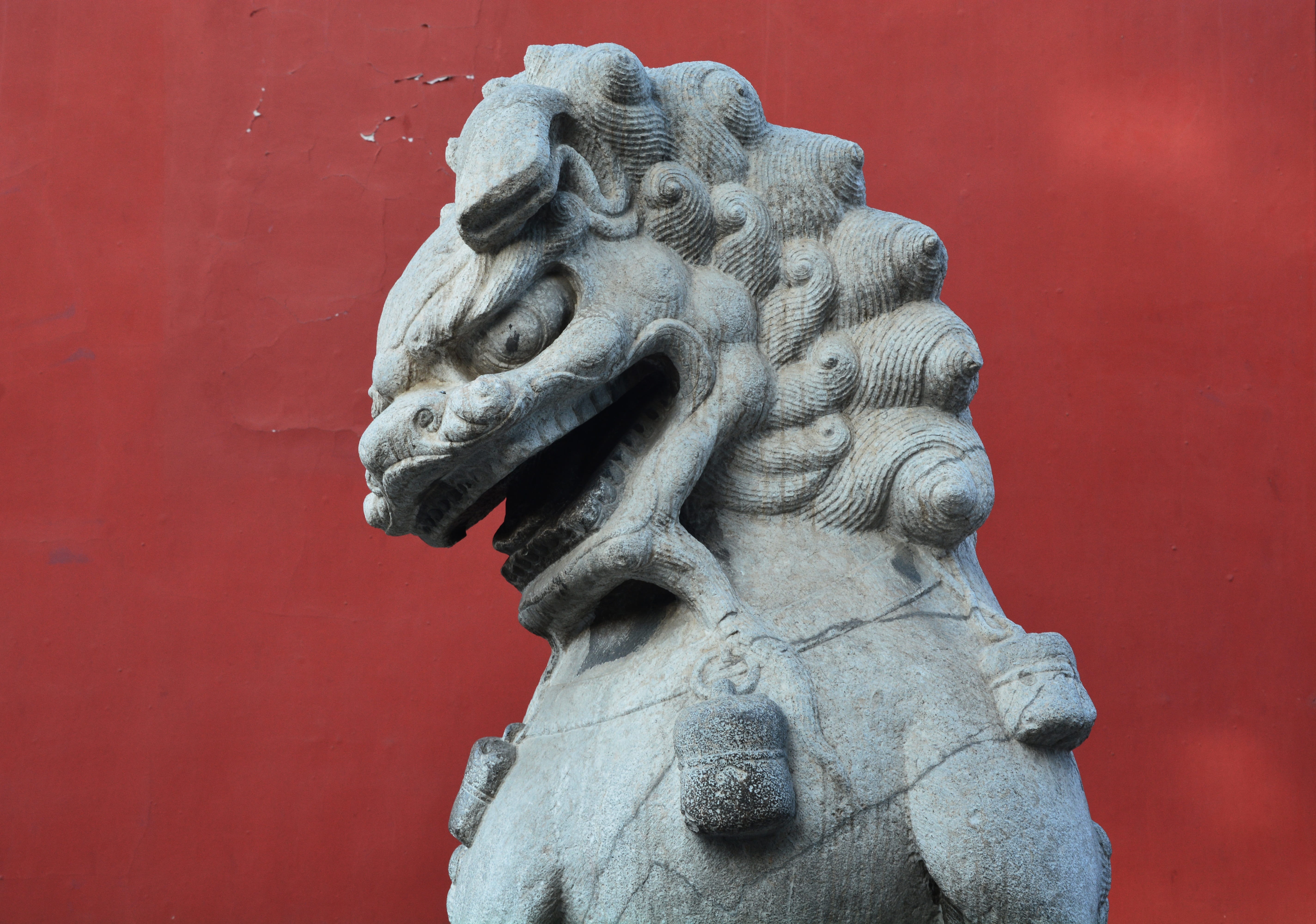 5K, art and craft, sculpture, representation, ornate, red background, profile view, stone material, lion, the national palace museum, creativity, human representation, HD Wallpaper