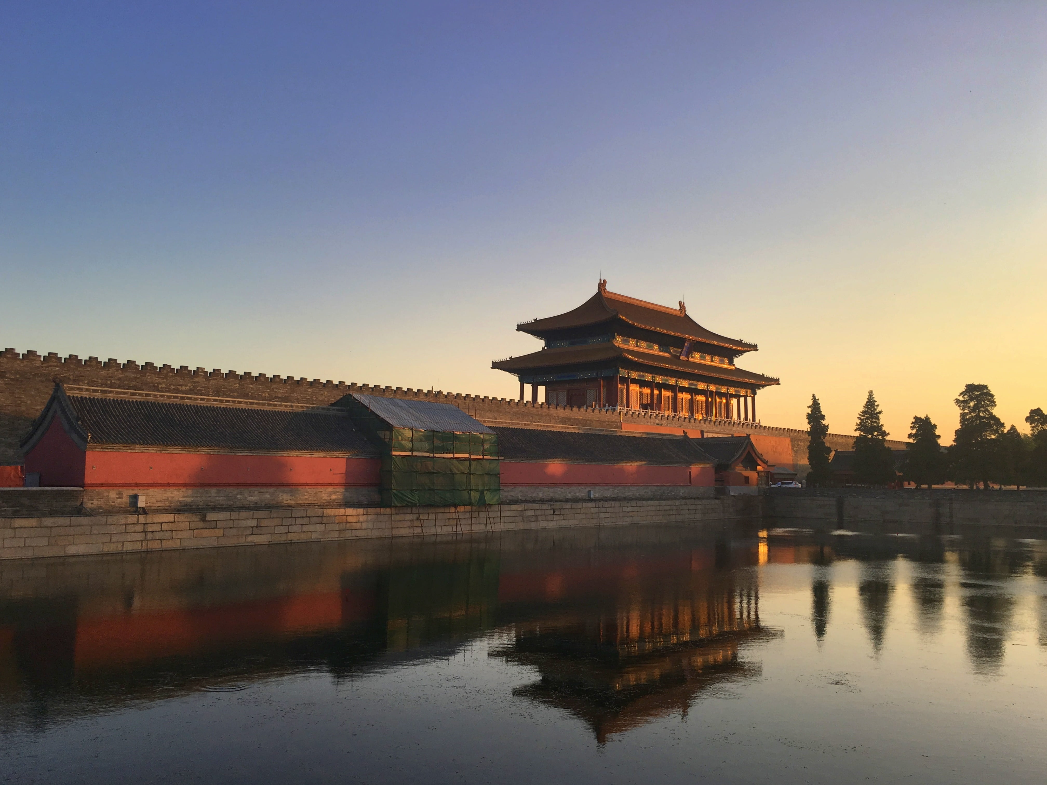 twilight, outdoors, nature, water, sky, clear sky, sunset, belief, copy space, no people, building exterior, place of worship, religion, the national palace museum, HD Wallpaper