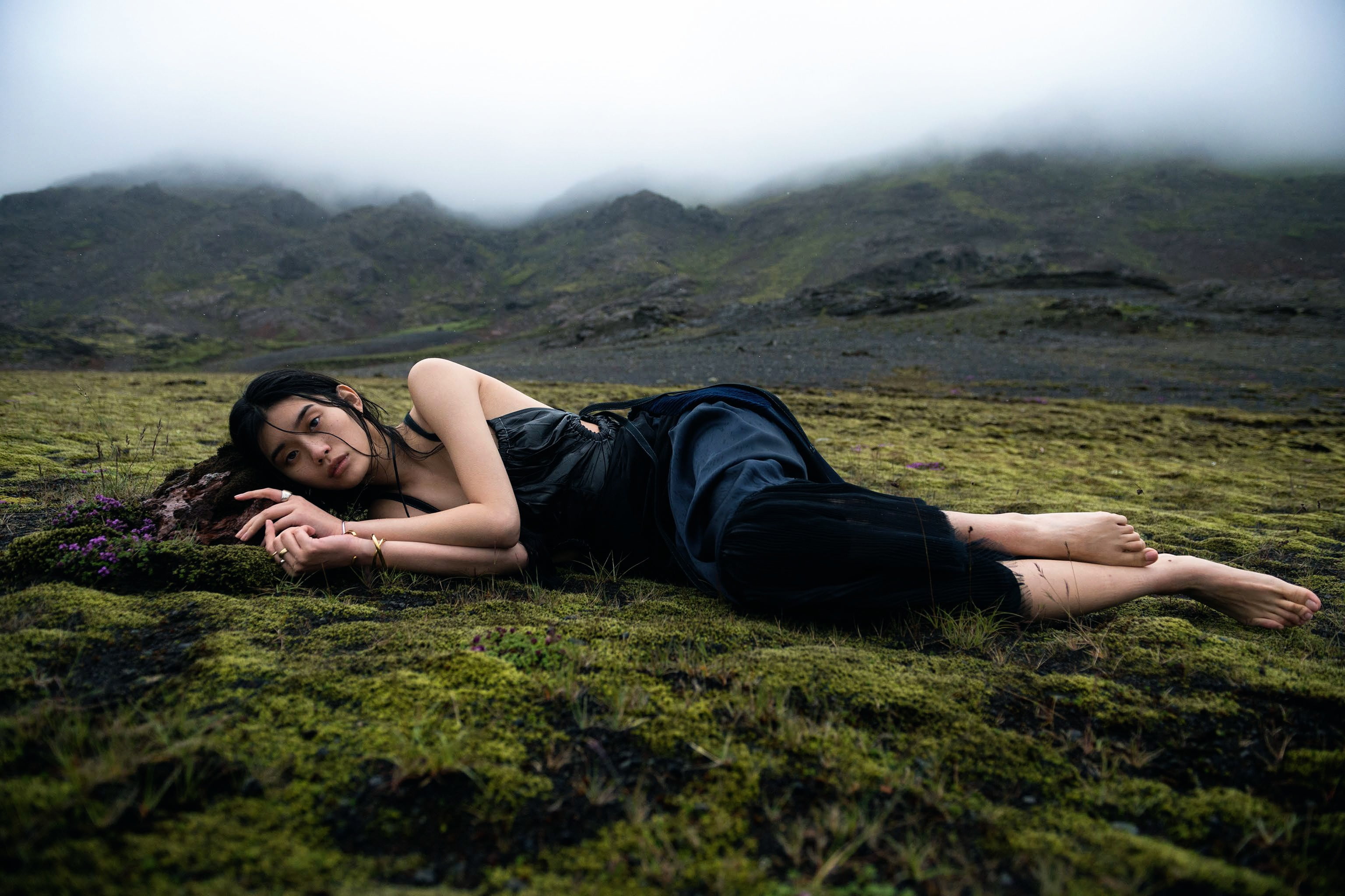 plant, relaxation, leisure activity, model, mountain, clothing, outdoors, women, lying down, women outdoors, one person, landscape, adult, nature, land, HD Wallpaper