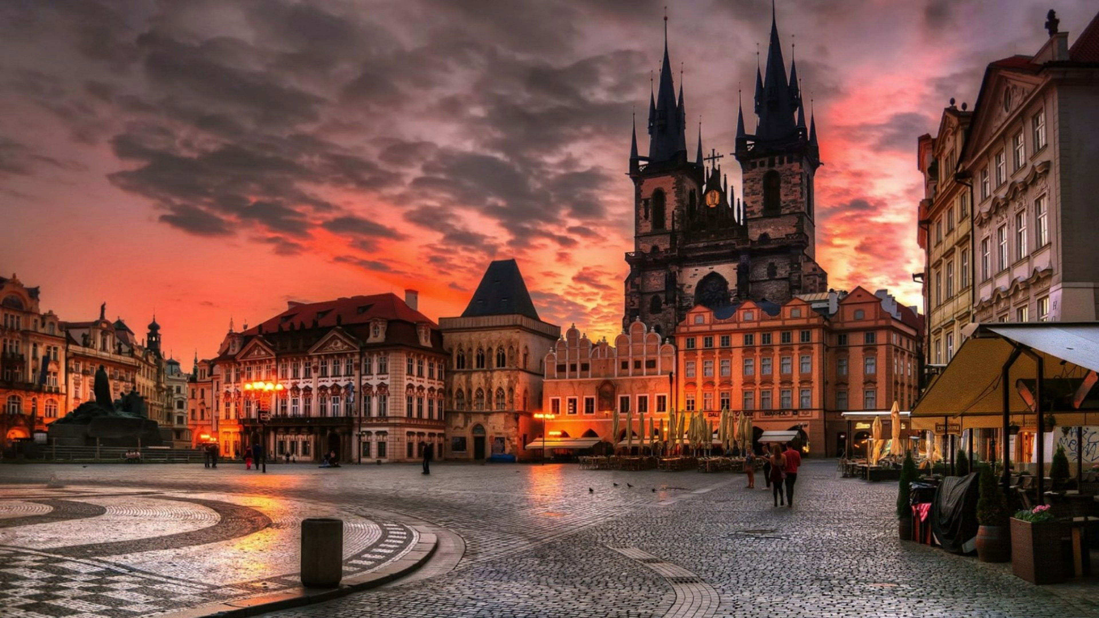 street, 4K, travel destinations, building, nature, sunset, old, religion, sky, wenceslas, architecture, built structure, prague, czech, incidental people, HD Wallpaper