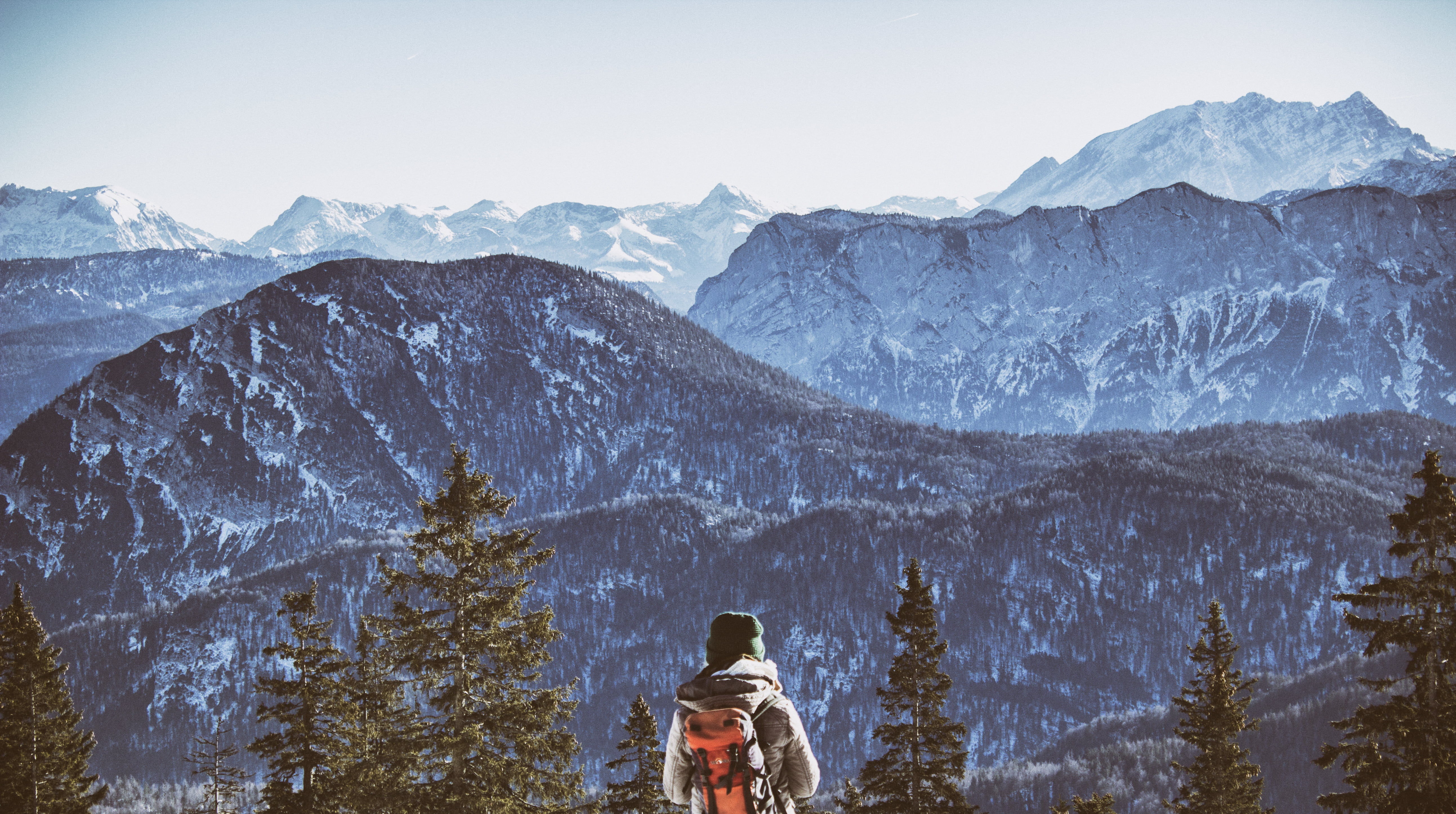 hike, ice, coniferous tree, backpack, mountains, environment, beauty in nature, mountain peak, man, nature, landscape, forest, plant, scenics - nature, HD Wallpaper