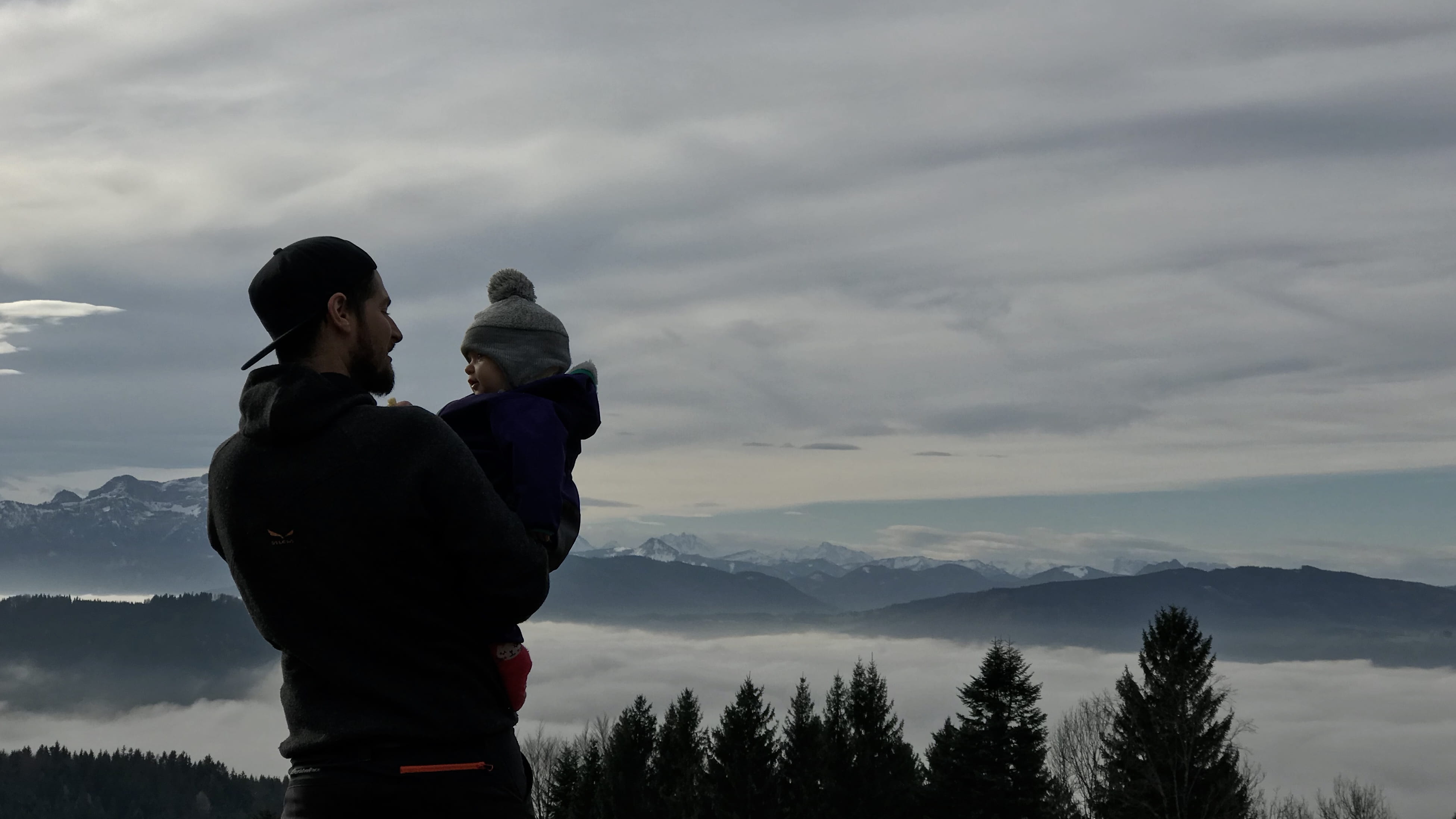 leisure activity, positive emotion, standing, men, mountains, nature, two people, bonding, scenics - nature, baby, tranquil scene, cap, landscape, 4K, HD Wallpaper