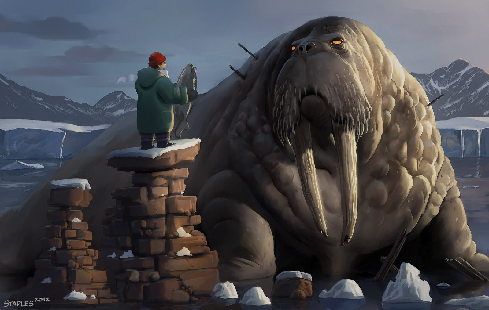 one animal, animals in the wild, sky, sculpture, walruses, creativity, vertebrate, 720P, fantasy art, statue, no people, animal wildlife, human representation, HD Wallpaper