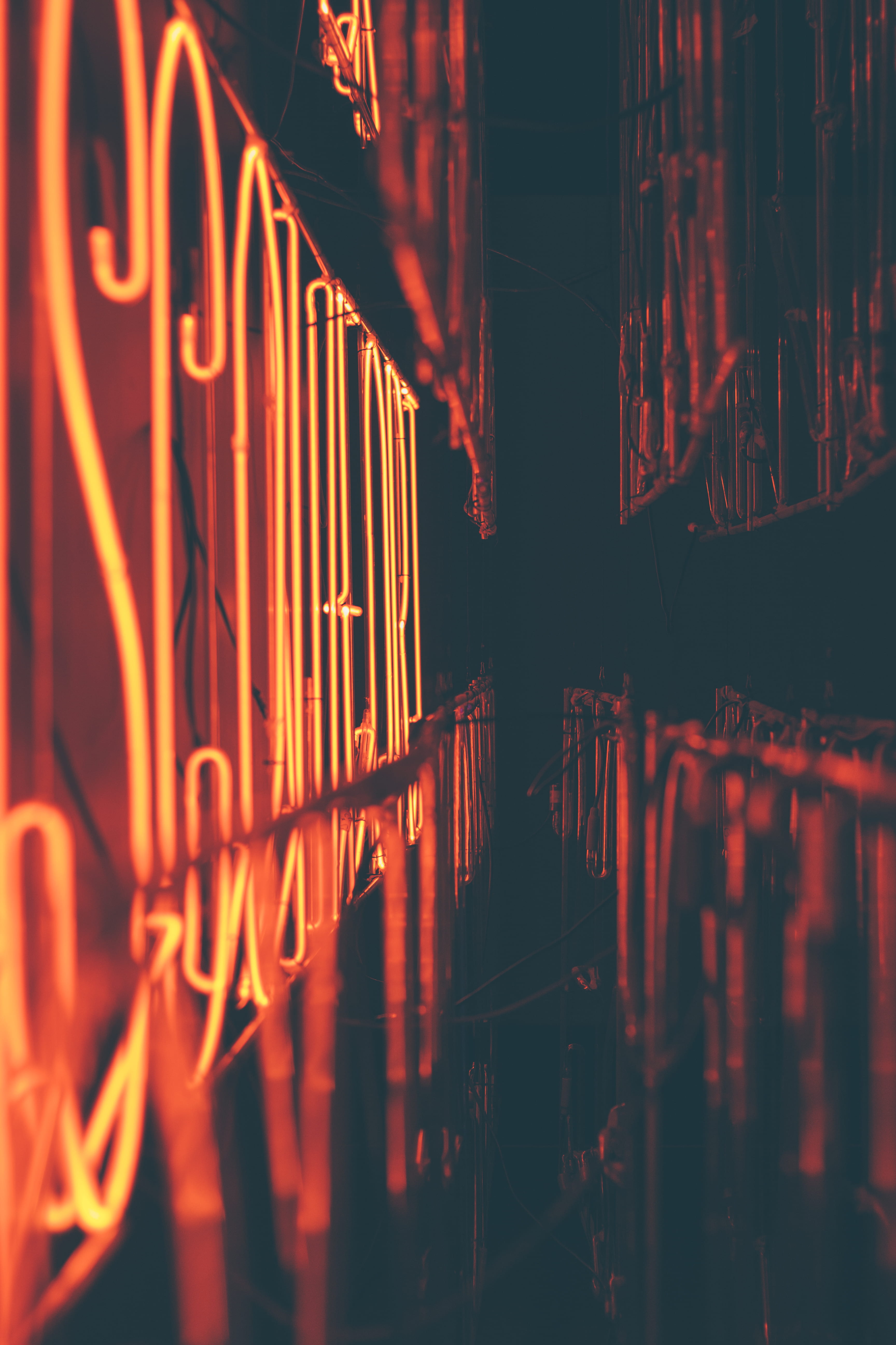 close-up, light - natural phenomenon, illuminated, red, no people, orange color, glowing, neon, signage, photo, indoors, reflection, decoration, lighting equipment, Phone HD Wallpaper