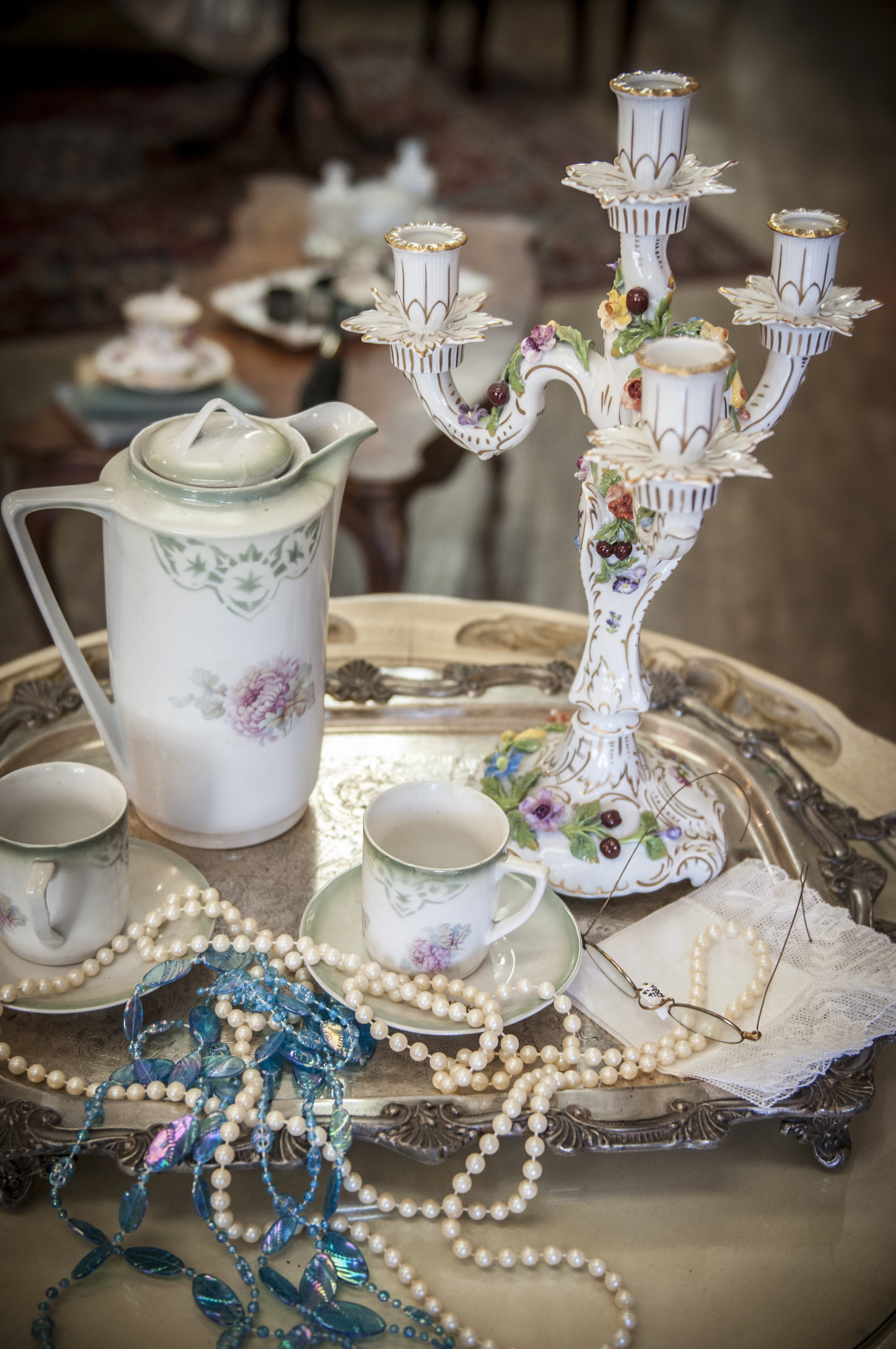 still life, antique, design, floral pattern, pattern, table, cup, tea set, tea, decoration, close-up, celebration, candle holder, eating utensil, sweet food, Phone HD Wallpaper