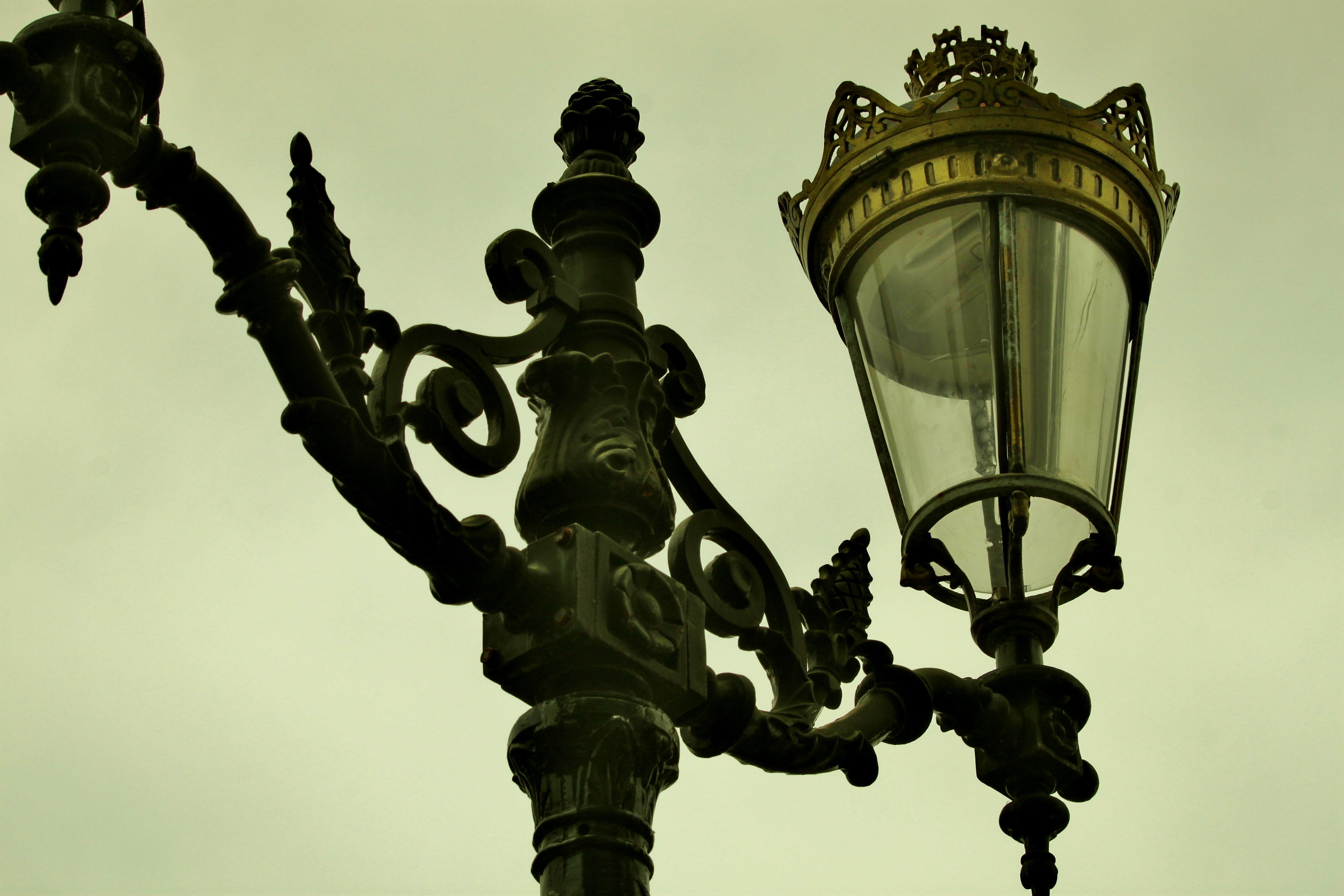 built structure, statue, low angle view, ornate, day, metal, 4K, lighting equipment, street, sky, art and craft, nature, street light, lighting, architecture, HD Wallpaper
