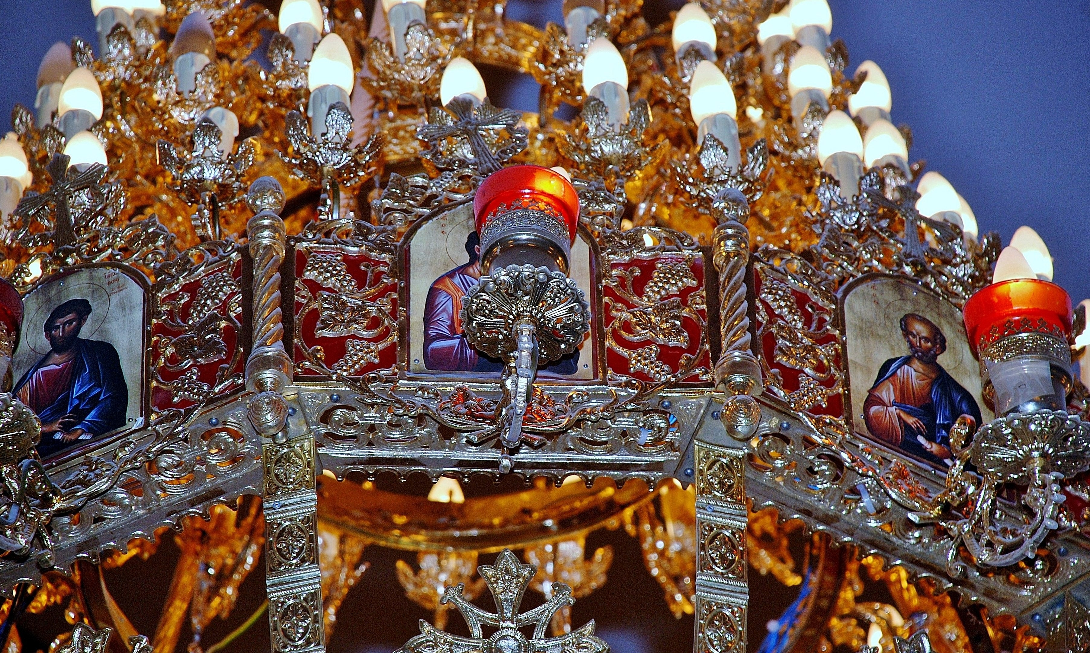 candelabra, art and craft, church lamp, belief, spirituality, creativity, place of worship, craft, male likeness, interior, yellow, architecture, human representation, HD Wallpaper