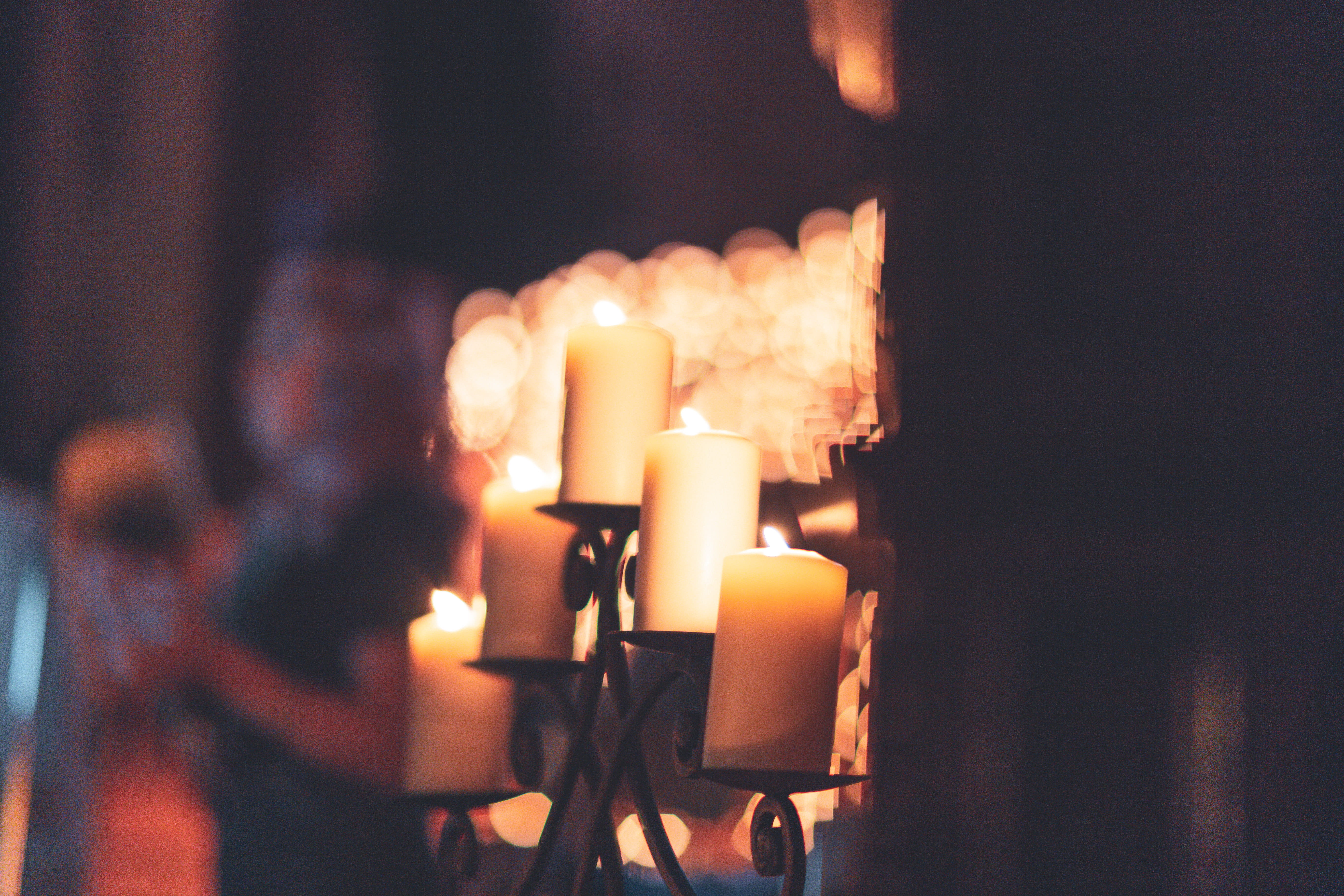 indoors, burn, night, focus on foreground, adult, romantic, fire - natural phenomenon, heat - temperature, wax, candlesticks, burnt, candelabra, belief, HD Wallpaper