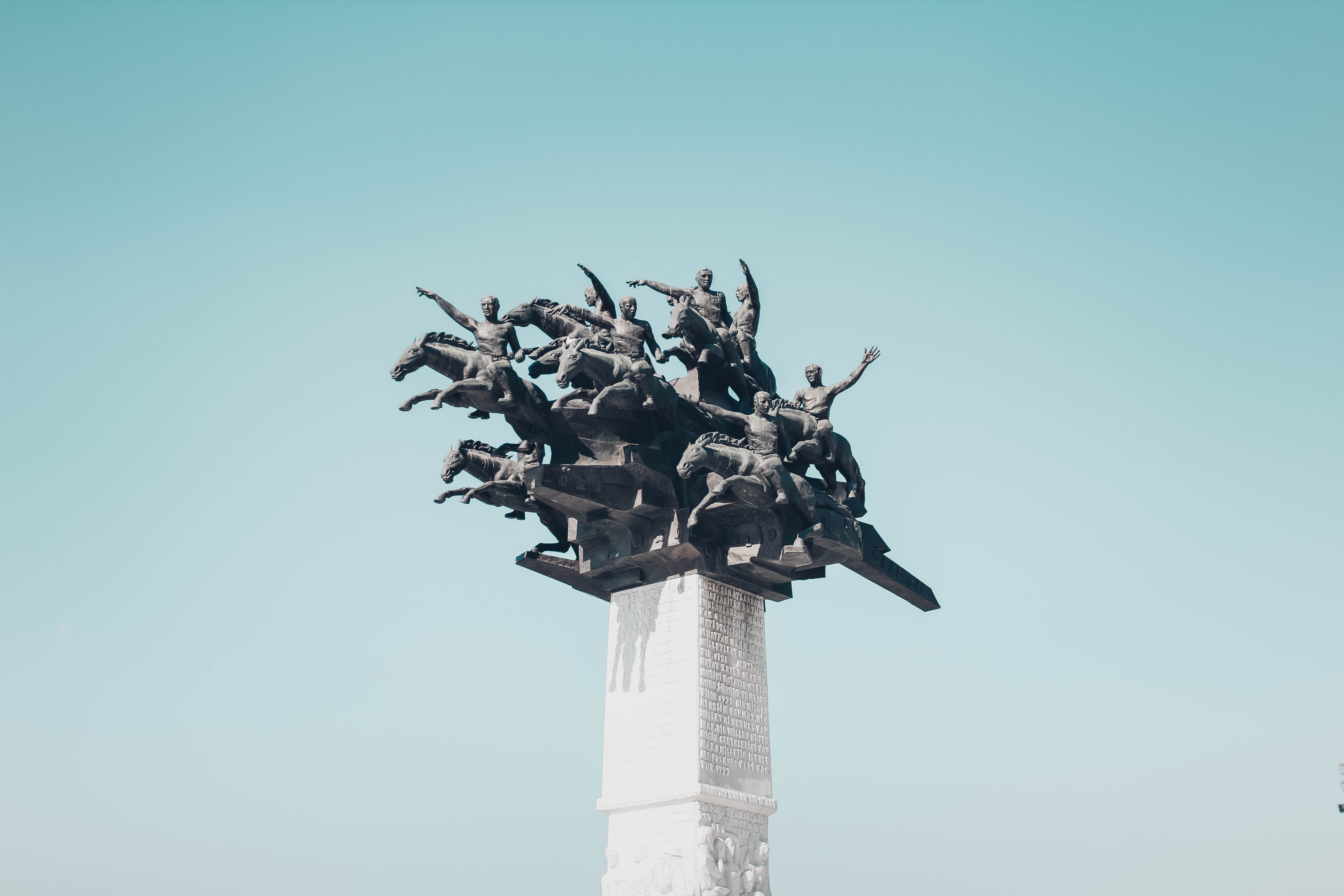 pillar, built structure, low angle view, transportation, art and craft, grey, tree, building exterior, airliner, 5K, statute, archaeology, art, copy space, HD Wallpaper