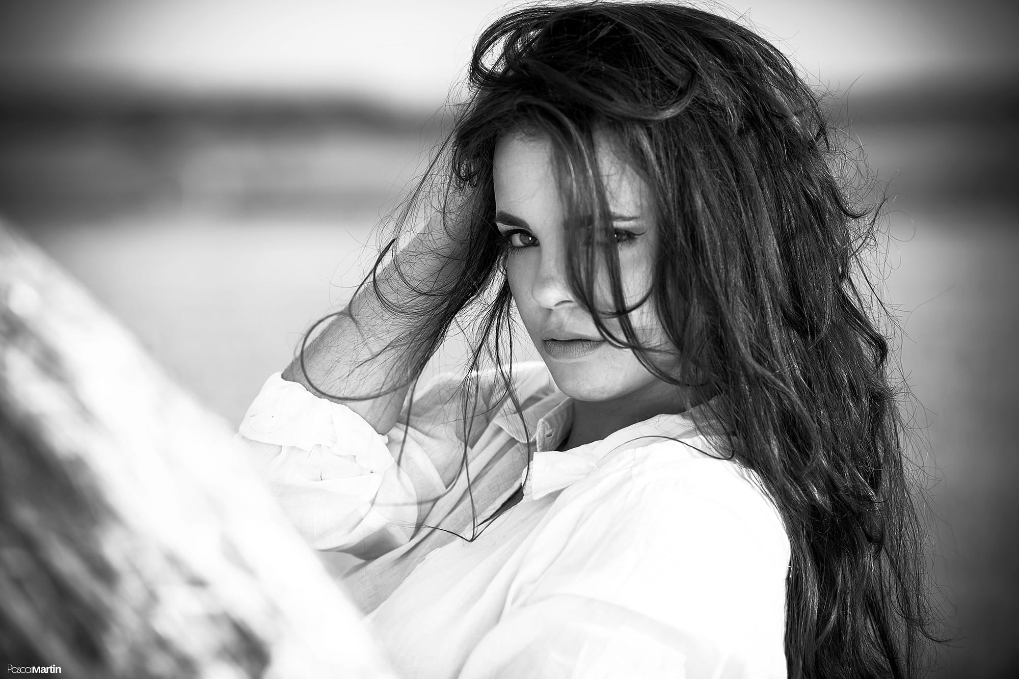 Pascal Martin, portrait, looking at viewer, women, 1080P, monochrome, HD Wallpaper