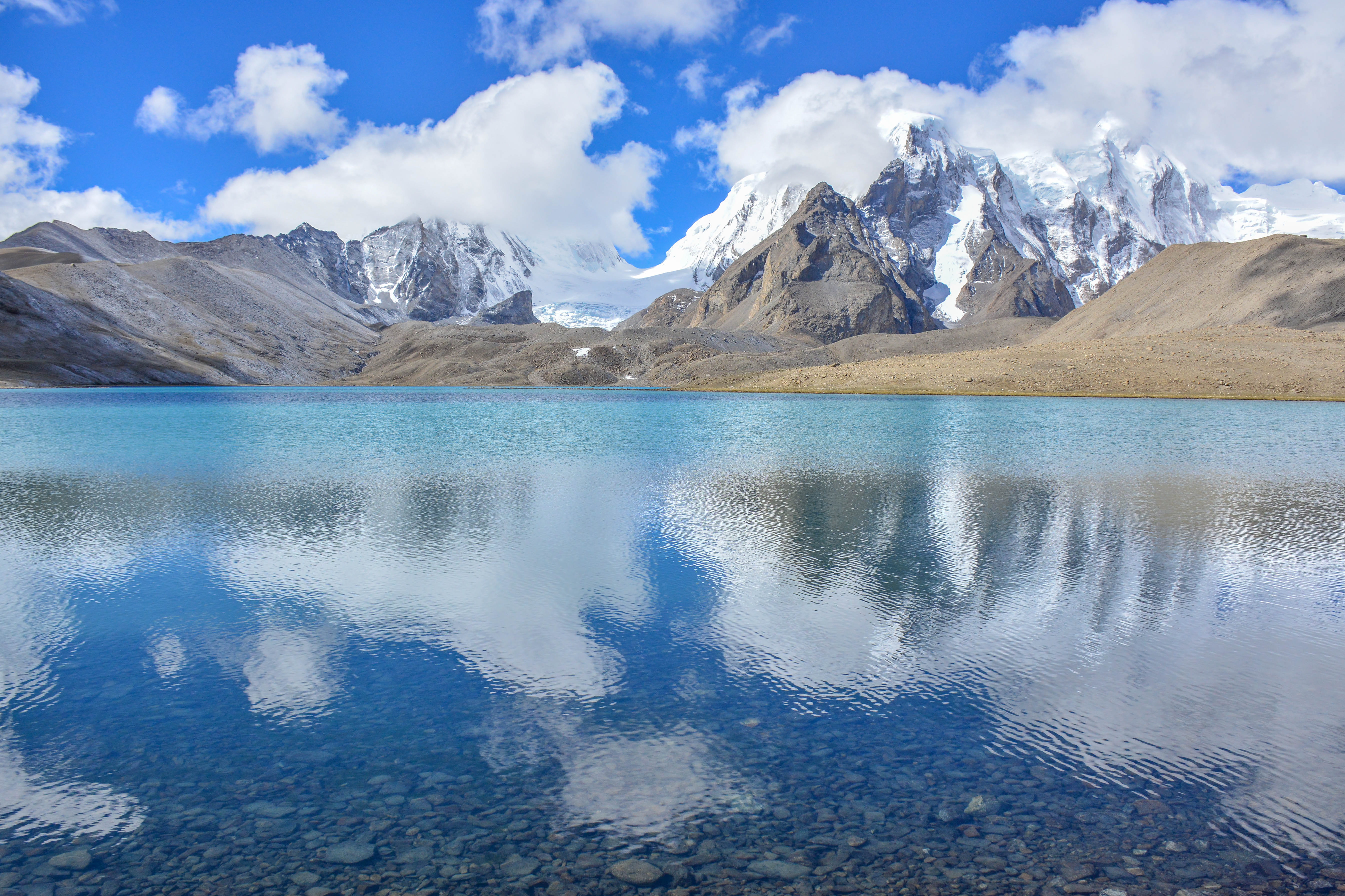 winter, snowy, shore, near, stone, river, nature, rock, mountain, white, cloud - sky, scenics - nature, tranquility, peak, lake, mountain peak, cloudy, HD Wallpaper