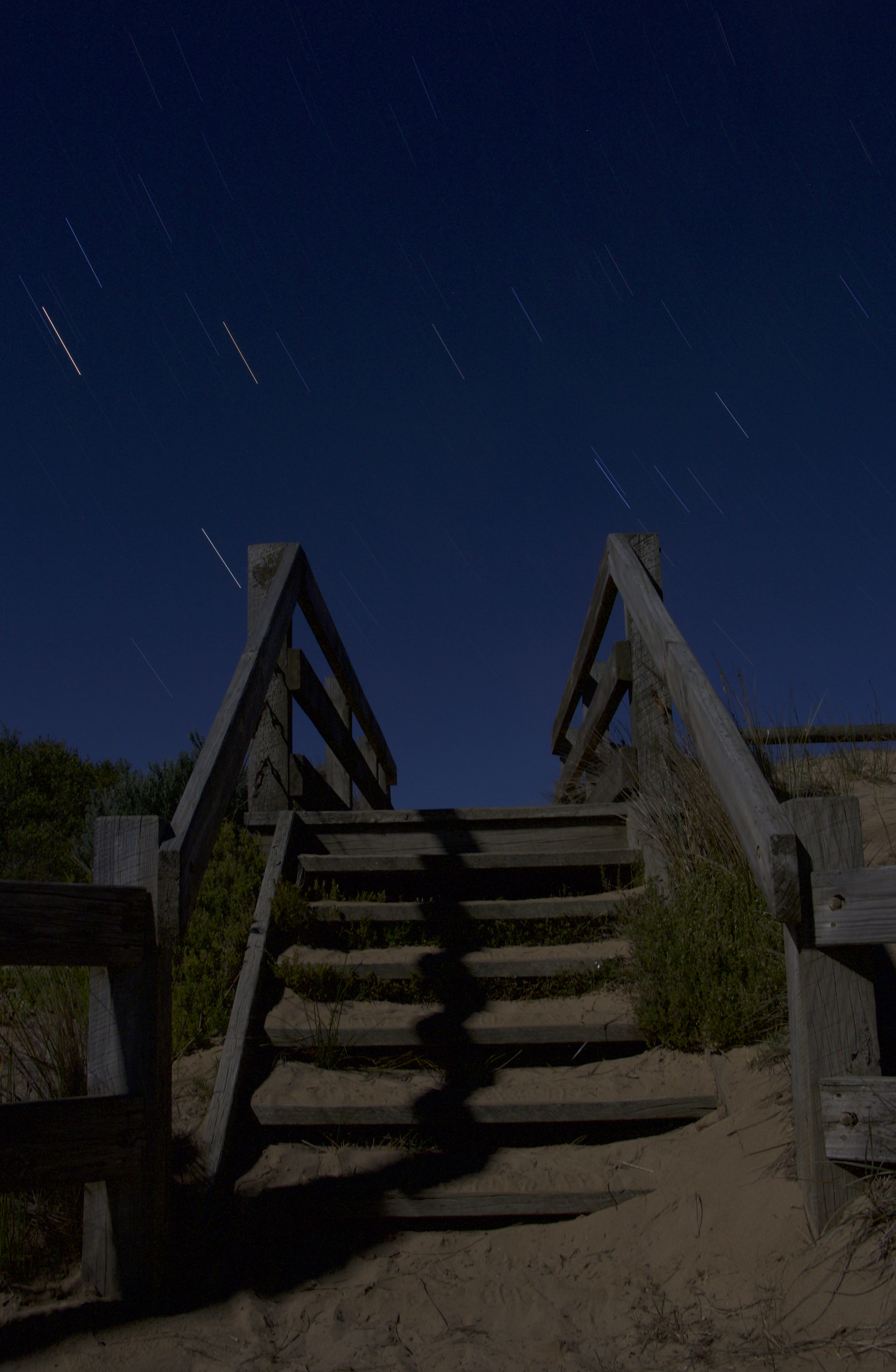 clear sky, night sky, no people, night, star trail, built structure, empty, summerlands, the way forward, railing, sky, star, building exterior, nature, Phone HD Wallpaper