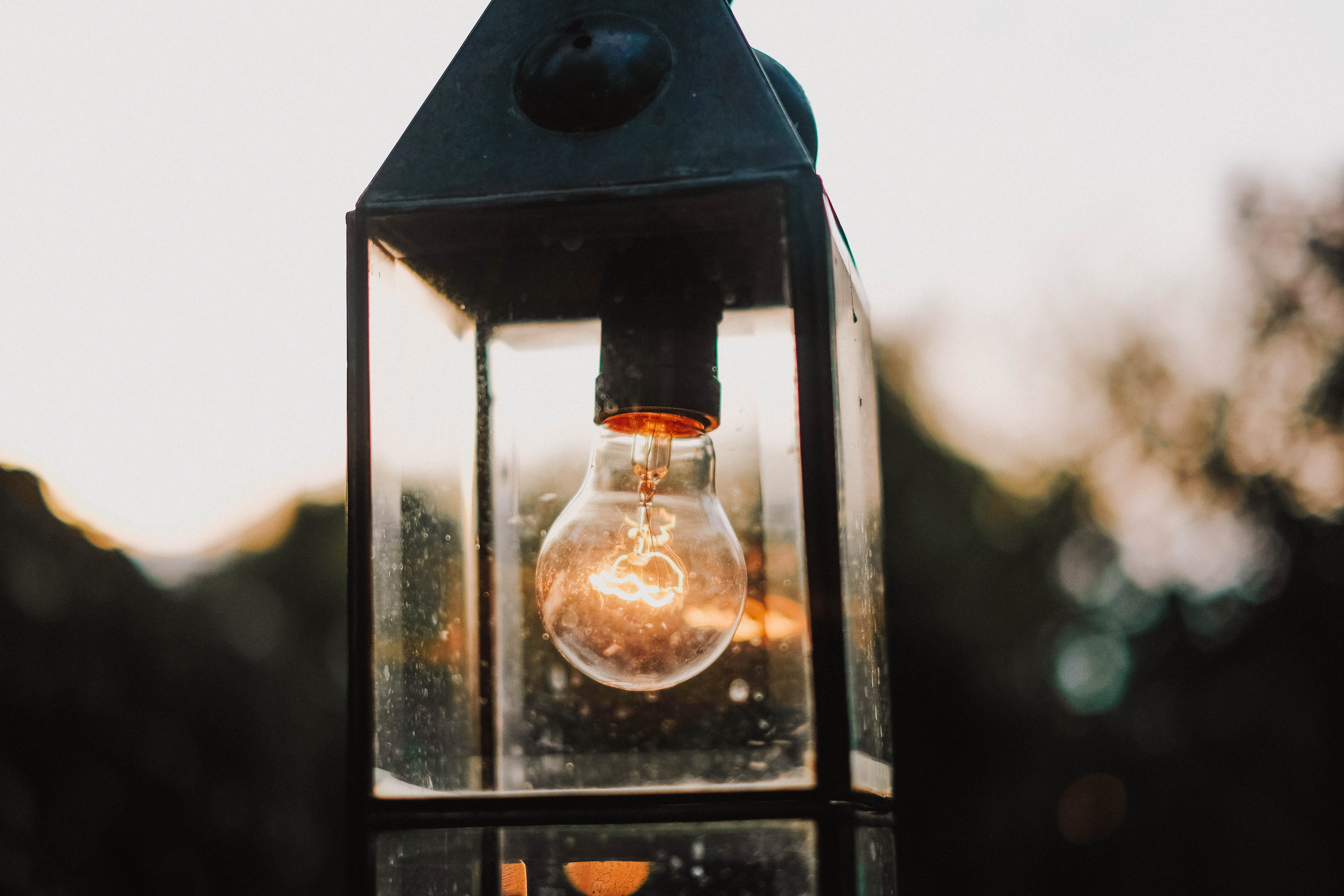 glass items, illuminated, no people, turned, hanging, lighting equipment, focus, electric, transparent, lantern, electric light, outdoors, day, 5K, sky, HD Wallpaper