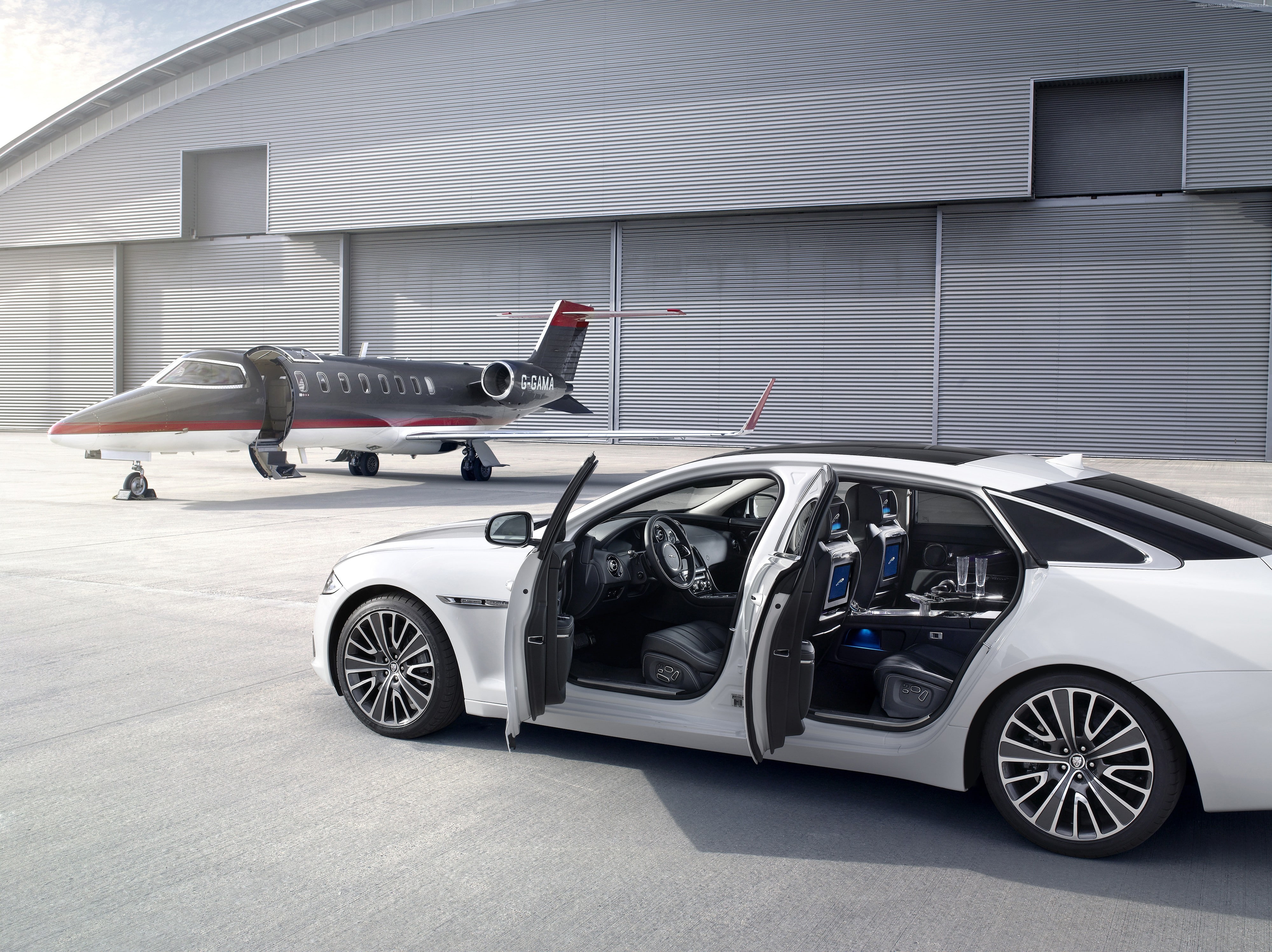 review, Jaguar XJ, test drive, supercar, X351, luxury cars, 4K, aircraft, runway, sports car, HD Wallpaper