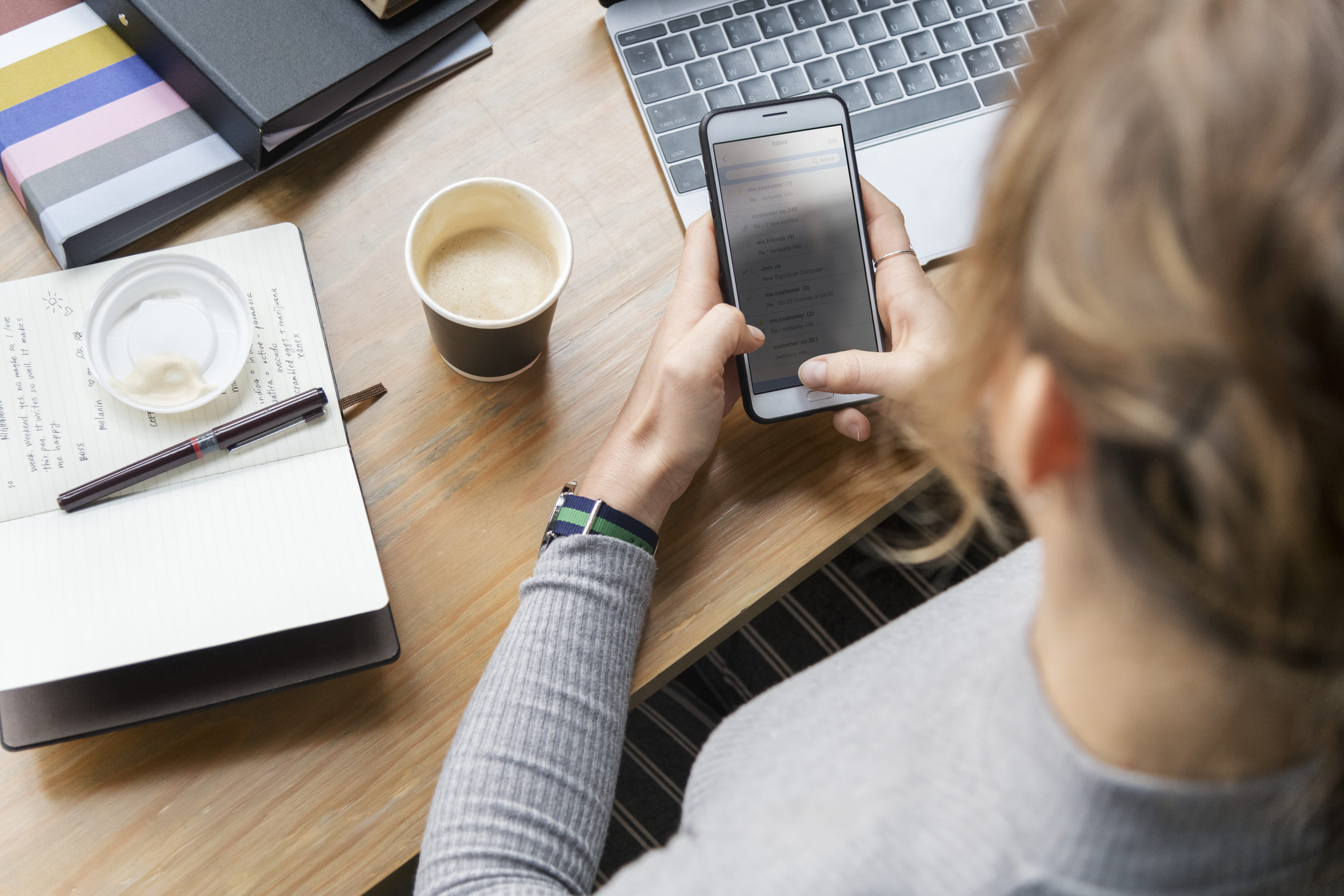 texting, hand, hair, telephone, network, food and drink, coffee - drink, coffee, coffee cup, keyboard, phone, beside, selective focus, social, one person, HD Wallpaper