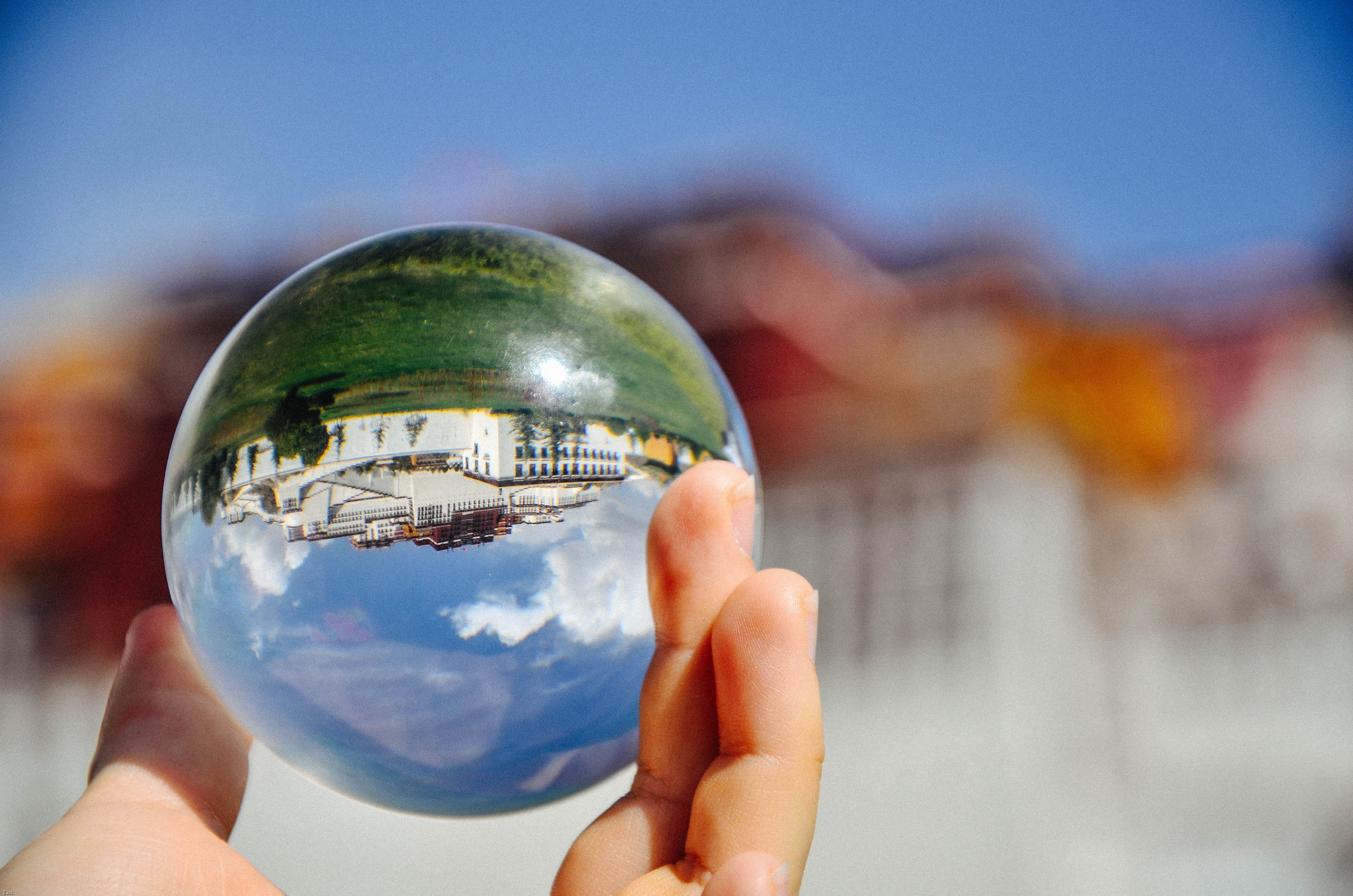 outdoors, glass - material, close-up, crystal ball, day, sphere, planet earth, creative, one person, human body part, hand, globe - man made object, cloud - sky, HD Wallpaper