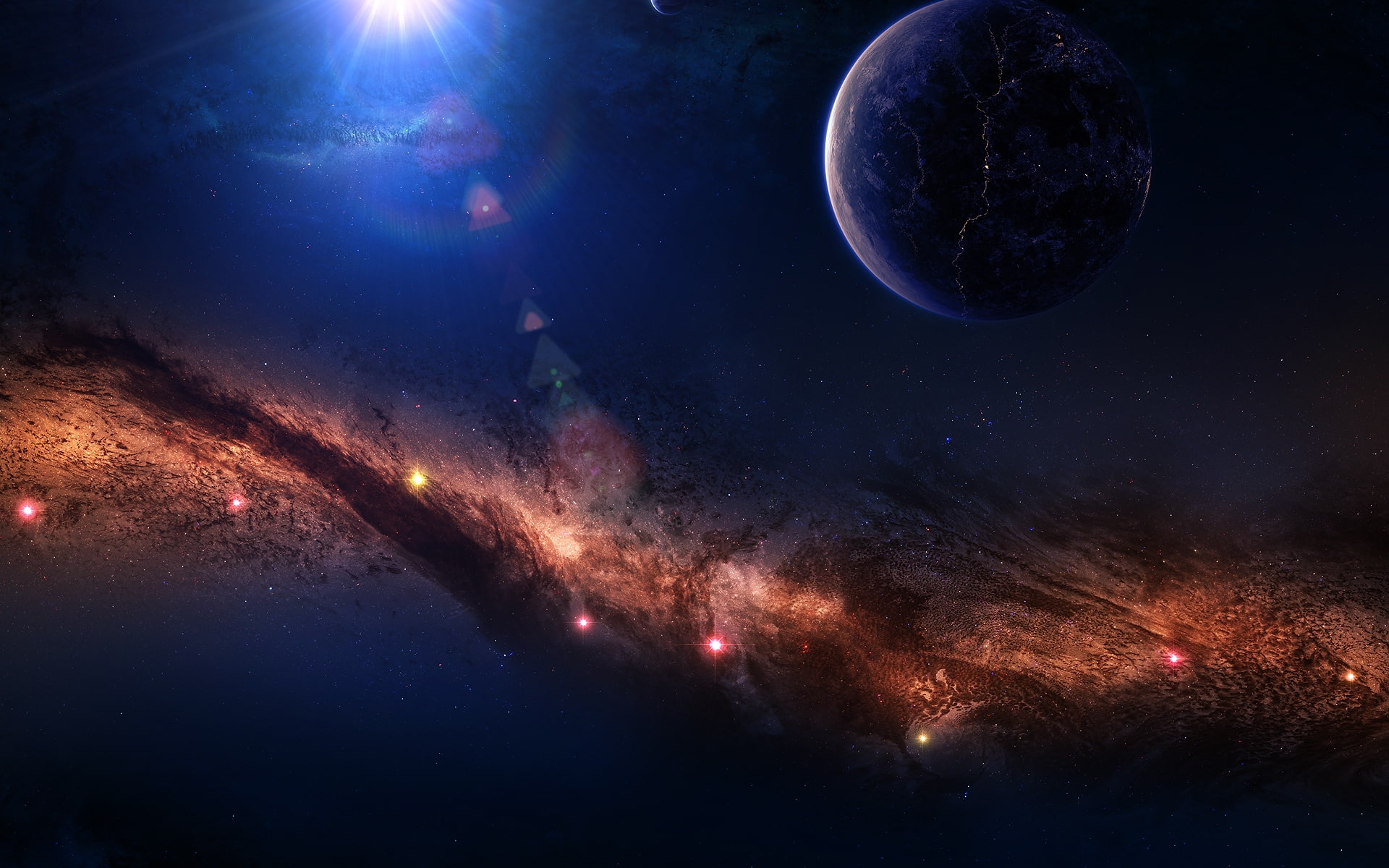 world, fire, stars, space, sky stars, galaxy, around, planets, illustration, 1080P, HD Wallpaper